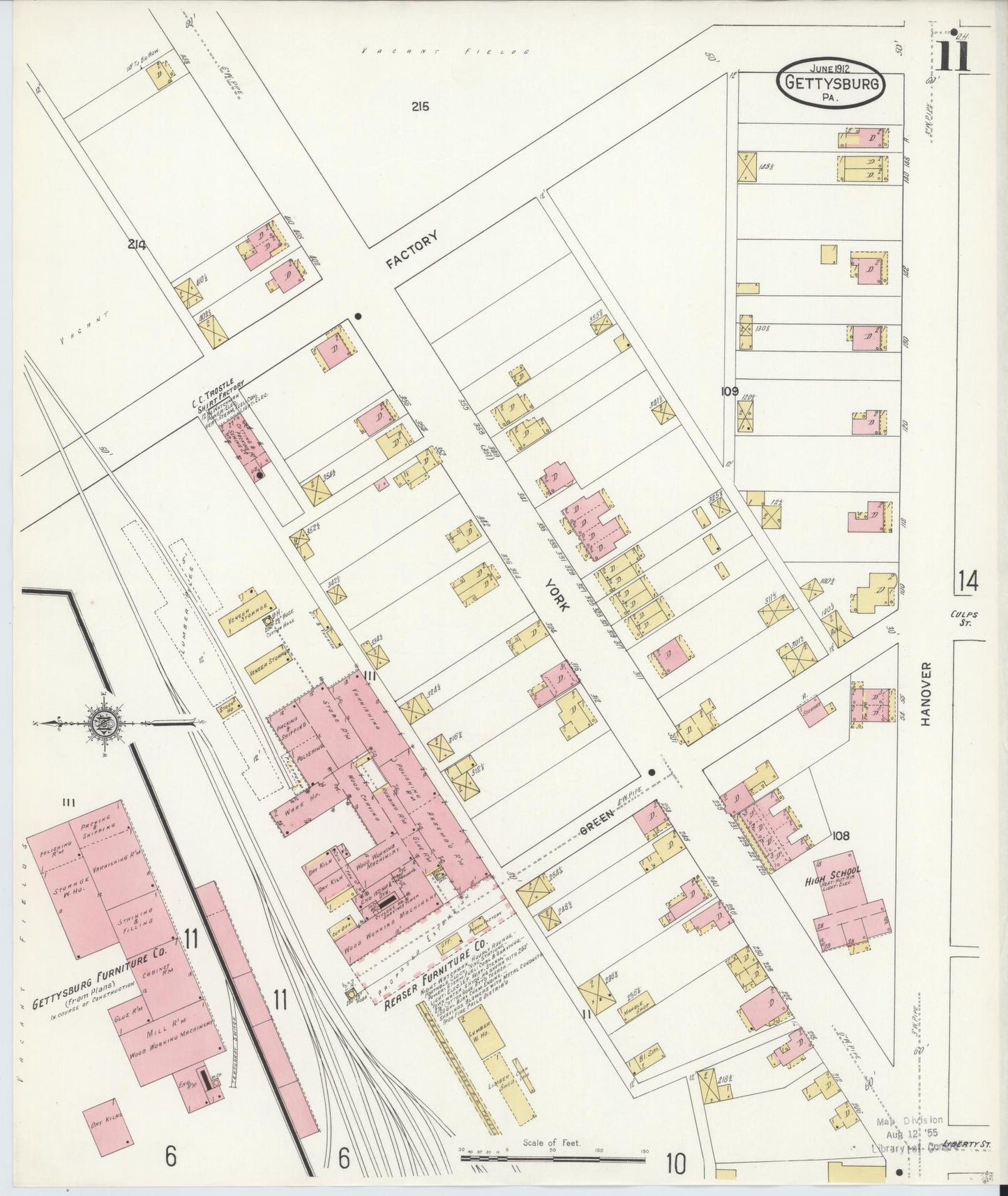 Sanborn Fire Insurance Map from Gettysburg, Adams County, Pennsylvania (1912), Sheet #0011 - Historic Sanborn Fire Insurance Map Print, vintage old map wall art, antique decor, genealogy gift, Pennsylvania Pennsylvania map
