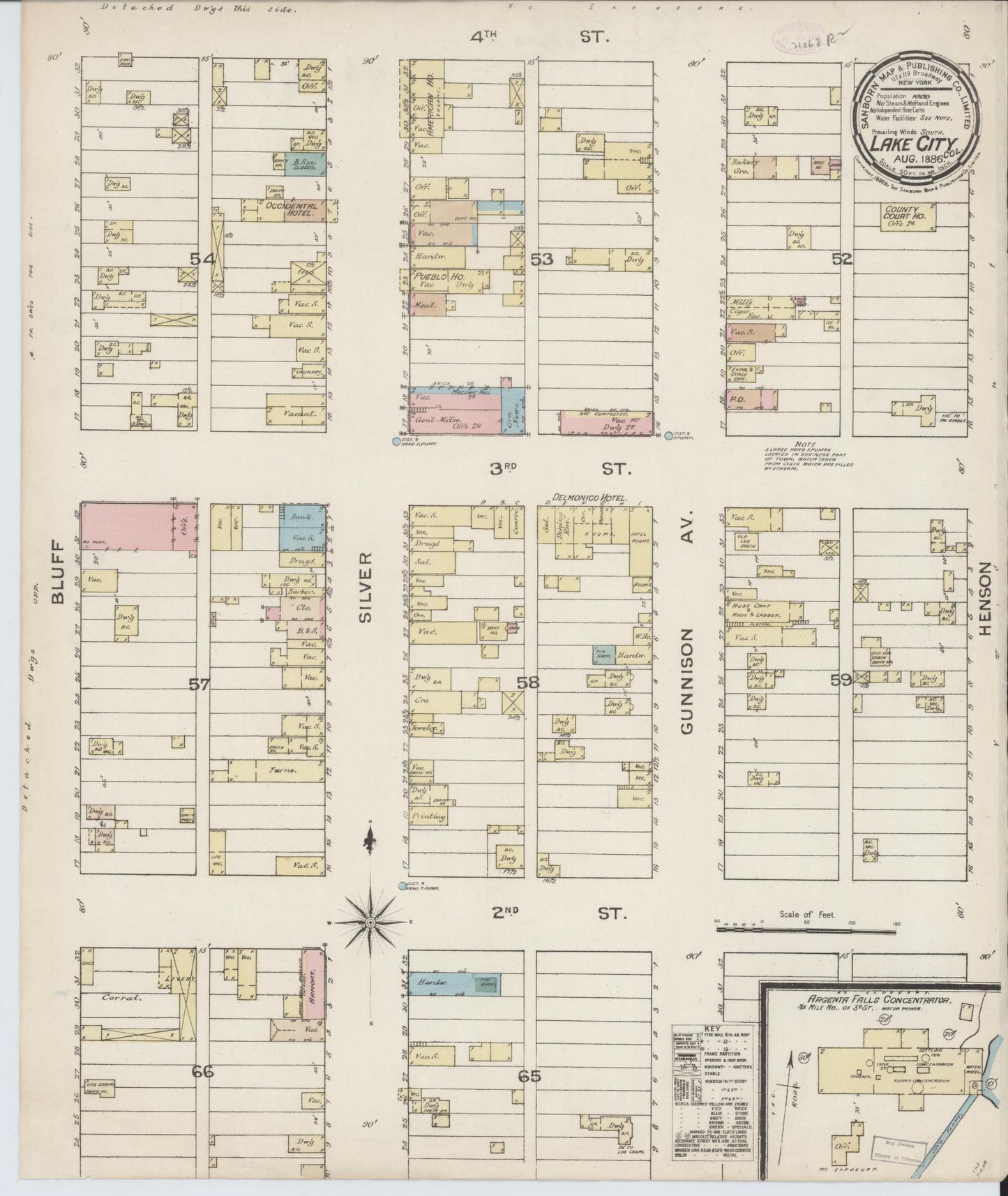 Sanborn Fire Insurance Map from Lake City, Hinsdale County, Colorado (1886), Sheet #0001 - Historic Sanborn Fire Insurance Map Print, vintage old map wall art, antique decor, genealogy gift, Colorado Colorado map