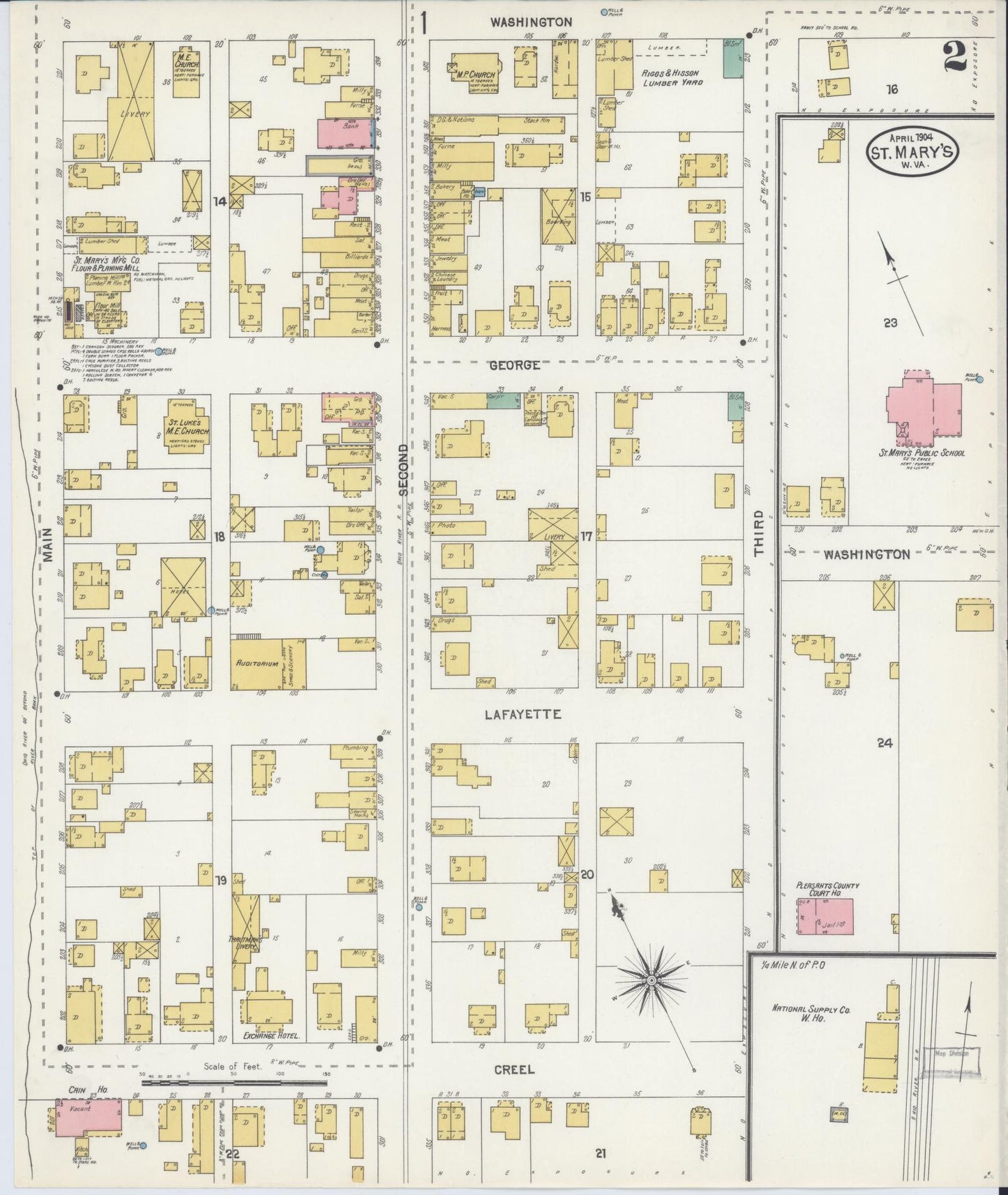 Sanborn Fire Insurance Map from Saint Marys, Pleasant County, West Virginia (1904), Sheet #0002 - Complete Map Set gallery image, historic Sanborn map, vintage wall art, West Virginia West Virginia