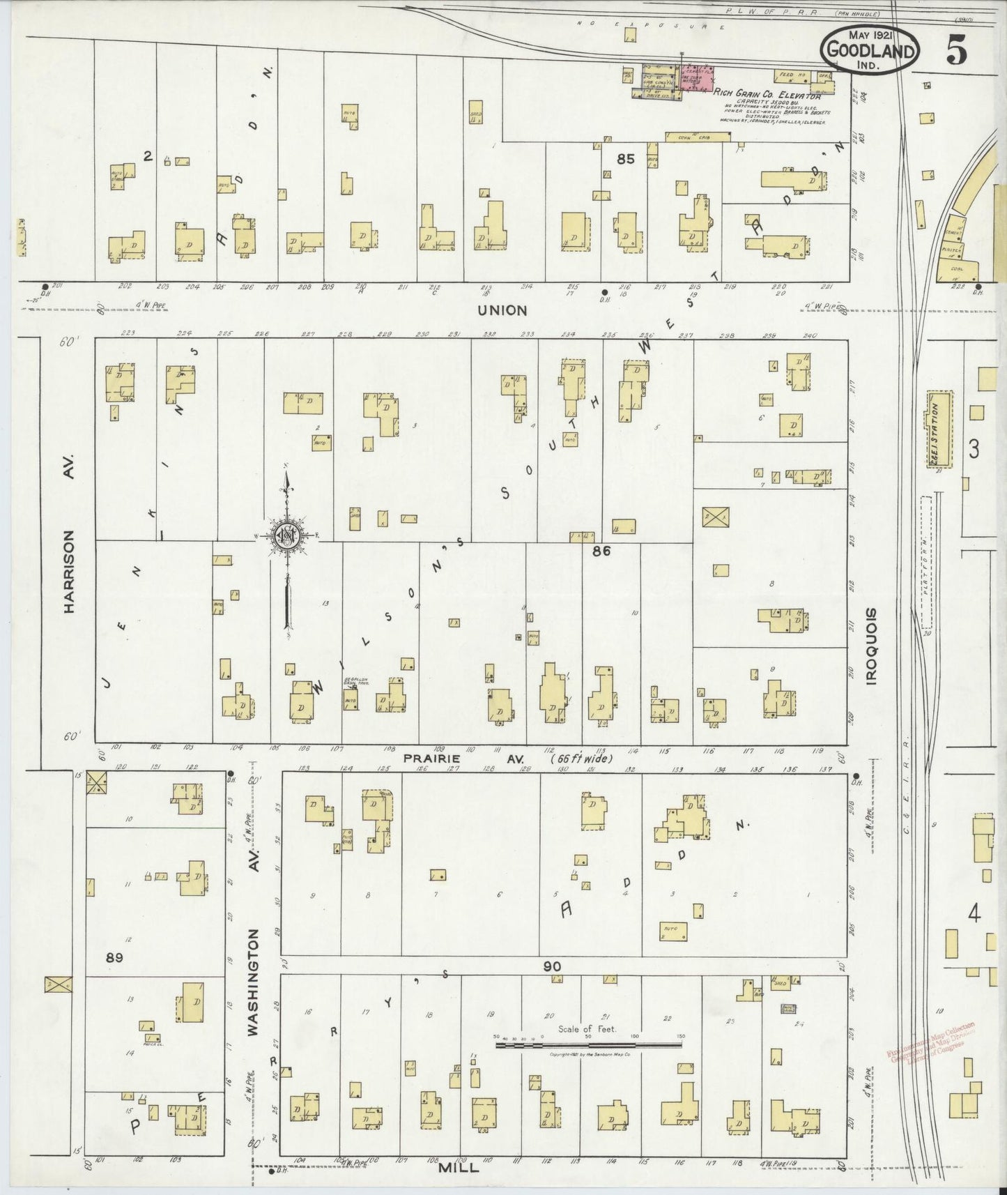Sanborn Fire Insurance Map from Goodland, Newton County, Indiana (1921), Sheet #0005 - Complete Map Set gallery image, historic Sanborn map, vintage wall art, Indiana Indiana