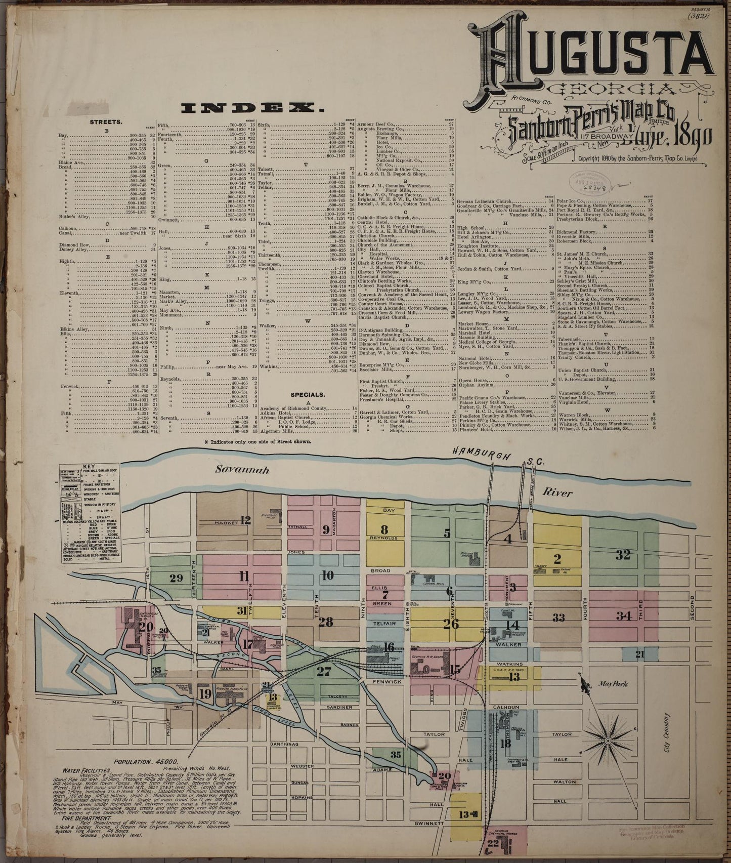 Sanborn Fire Insurance Map from Augusta, Richmond County, Georgia. (1890) – Historic Sanborn Fire Insurance Map Print