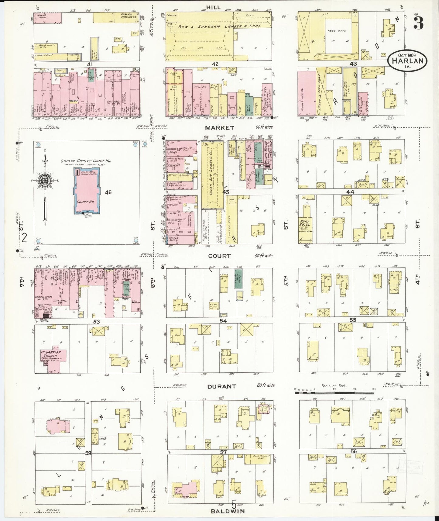 Sanborn Fire Insurance Map from Harlan, Shelby County, Iowa (1909), Sheet #0003 - Historic Sanborn Fire Insurance Map Print, vintage old map wall art