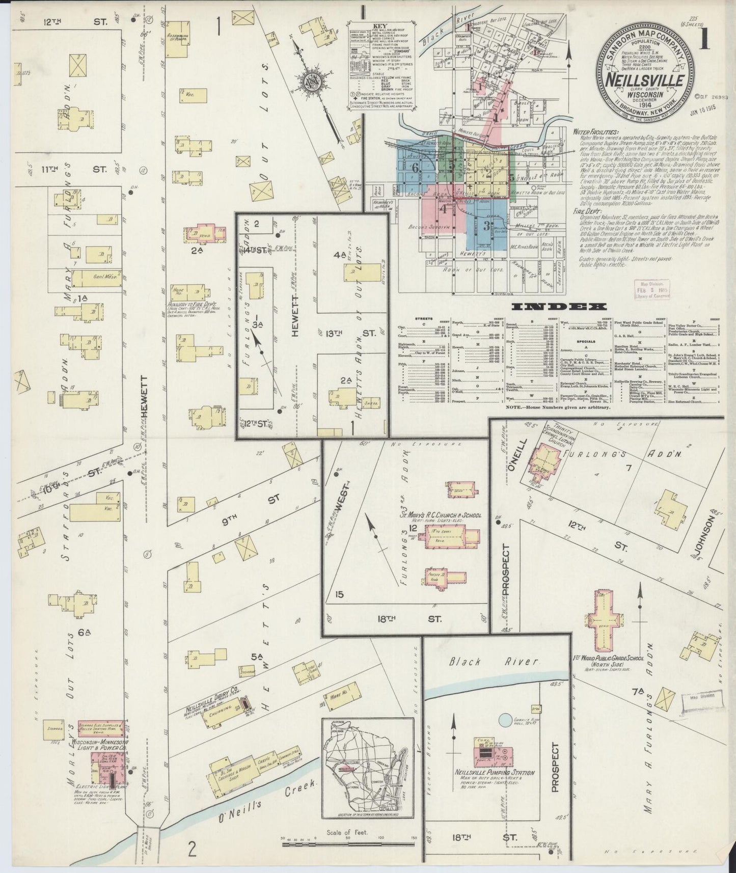 Sanborn Fire Insurance Map from Neillsville, Clark County, Wisconsin (1914), Sheet #0001 - Historic Sanborn Fire Insurance Map Print, vintage old map wall art, antique decor, genealogy gift, Wisconsin Wisconsin map