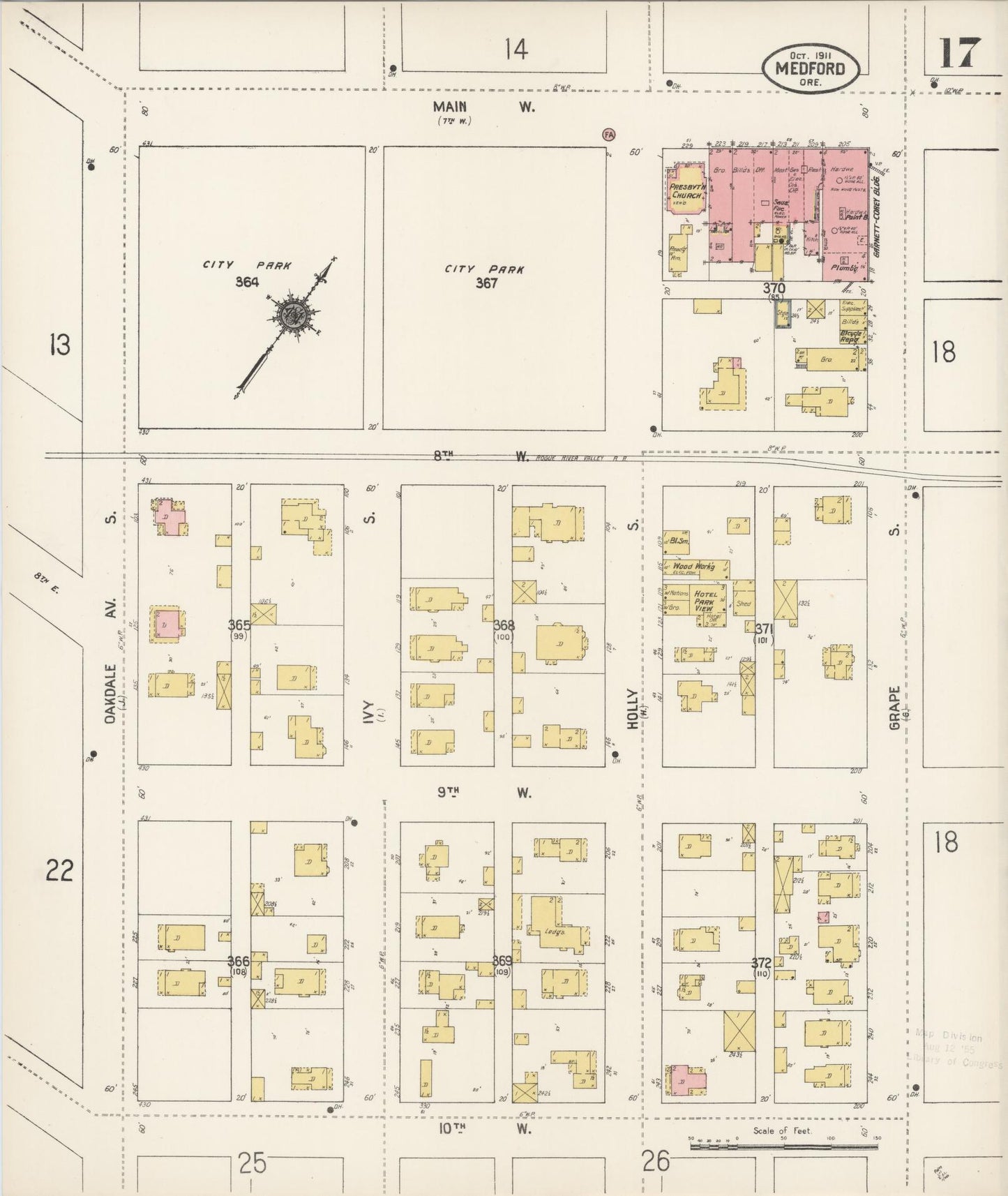 Sanborn Fire Insurance Map from Medford, Jackson County, Oregon (1911), Sheet #0017 - Historic Sanborn Fire Insurance Map Print, vintage old map wall art, antique decor, genealogy gift, Oregon Oregon map