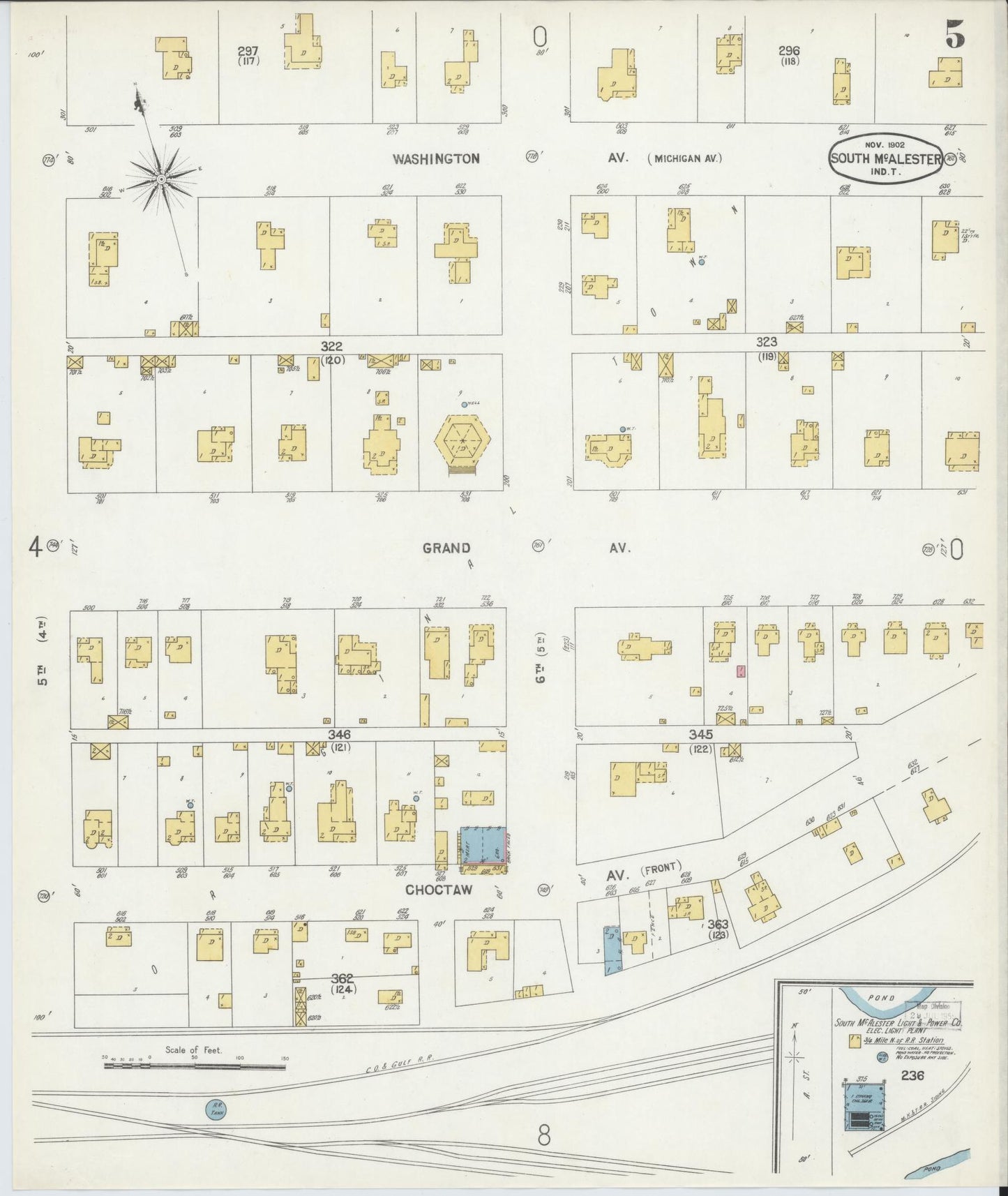 Sanborn Fire Insurance Map from South McAlester, Pittsburg County, Oklahoma (1902), Sheet #0005 - Historic Sanborn Fire Insurance Map Print, vintage old map wall art, antique decor, genealogy gift, Oklahoma Oklahoma map