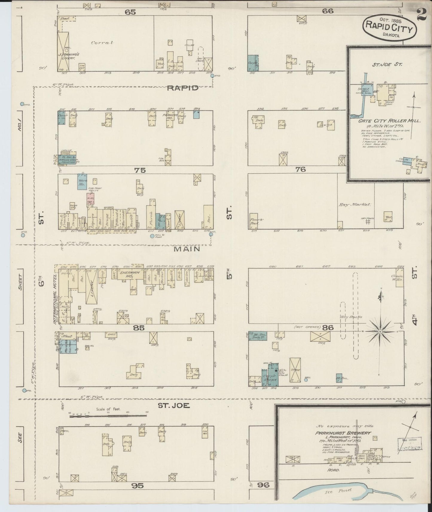 Sanborn Fire Insurance Map from Rapid City, Pennington County, South Dakota (1885), Sheet #0002 - Complete Map Set gallery image, historic Sanborn map, vintage wall art, South Dakota South Dakota