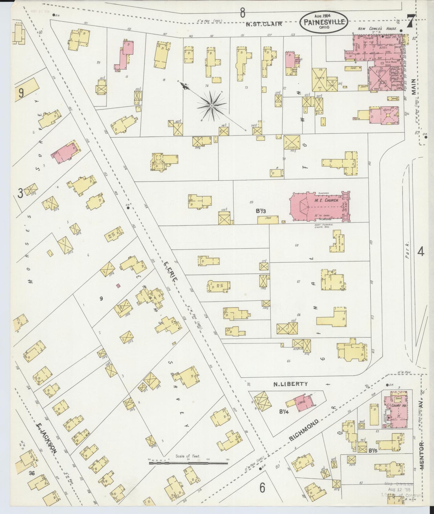 Sanborn Fire Insurance Map from Painesville, Lake County, Ohio (1904), Sheet #0007 - Historic Sanborn Fire Insurance Map Print, vintage old map wall art, antique decor, genealogy gift, Ohio Ohio map