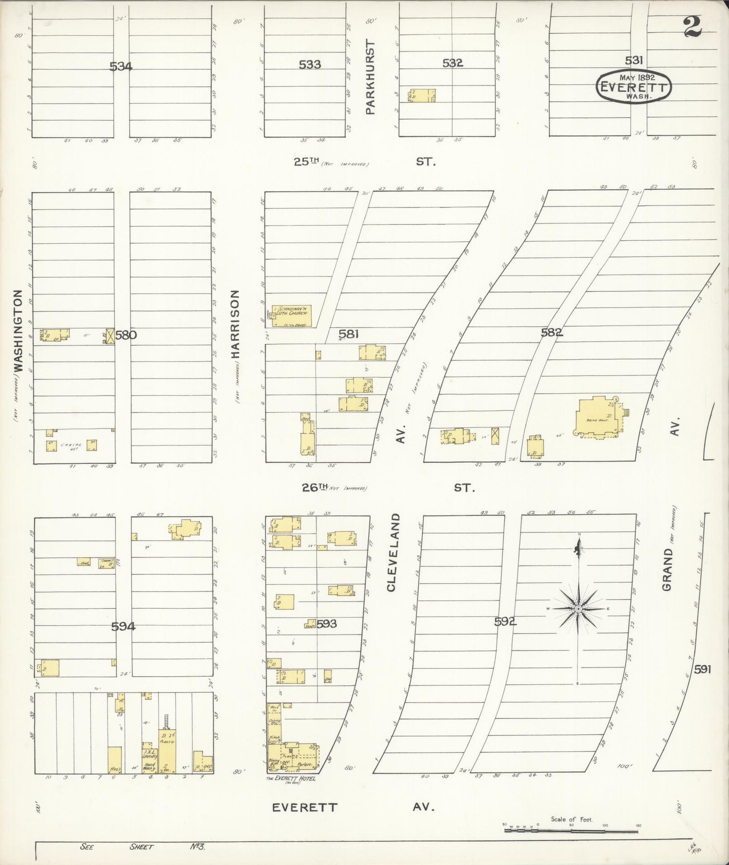 Sanborn Fire Insurance Map from Everett, Snohomish County, Washington (1892), Sheet #0002 - Historic Sanborn Fire Insurance Map Print, vintage old map wall art, antique decor, genealogy gift, Washington Washington map