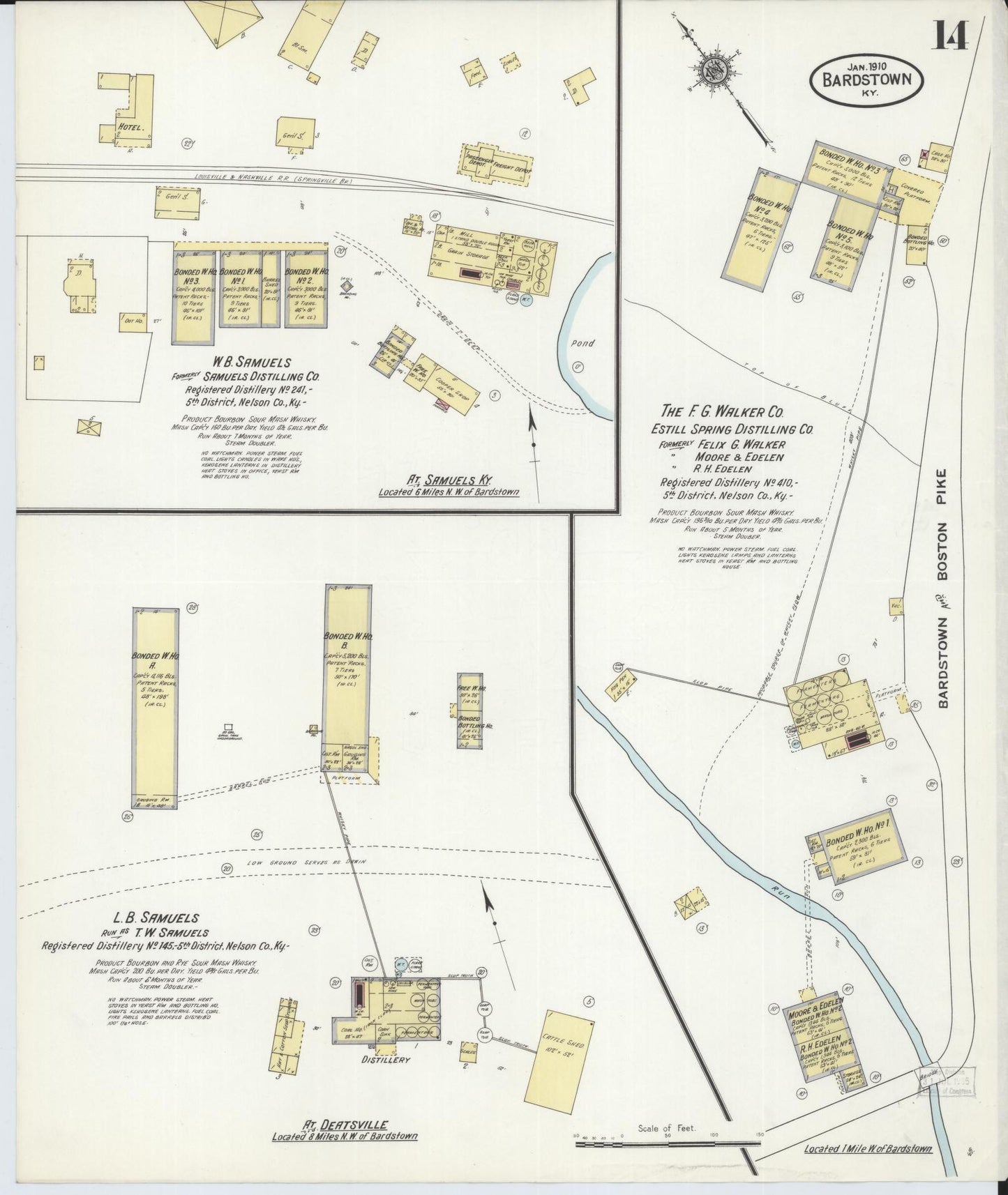 Sanborn Fire Insurance Map from Bardstown, Nelson County, Kentucky (1910), Sheet #0014 - Complete Map Set gallery image, historic Sanborn map, vintage wall art, Kentucky Kentucky