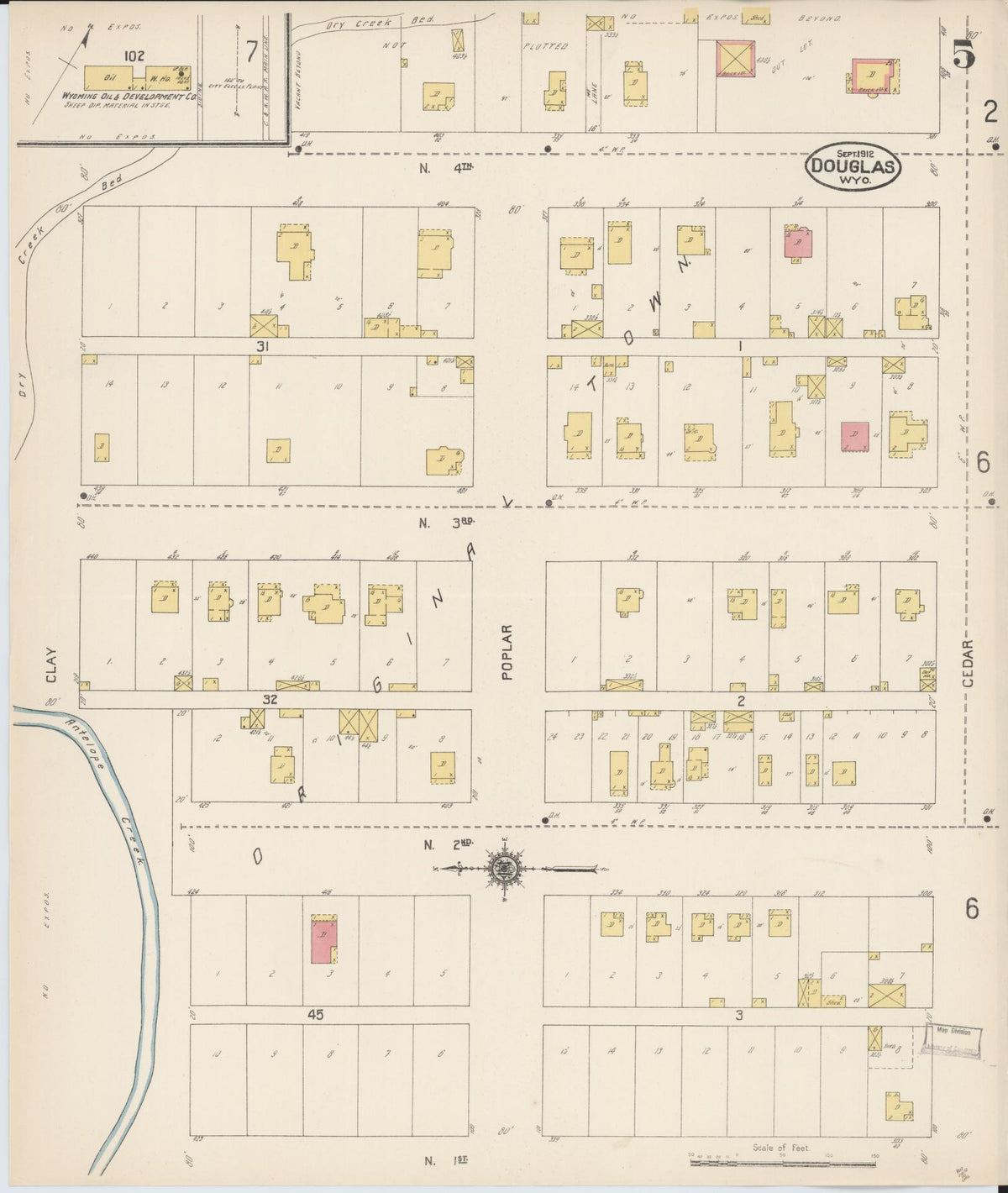 Sanborn Fire Insurance Map from Douglas, Converse County, Wyoming (1912), Sheet #0005 - Historic Sanborn Fire Insurance Map Print, vintage old map wall art, antique decor, genealogy gift, Wyoming Wyoming map