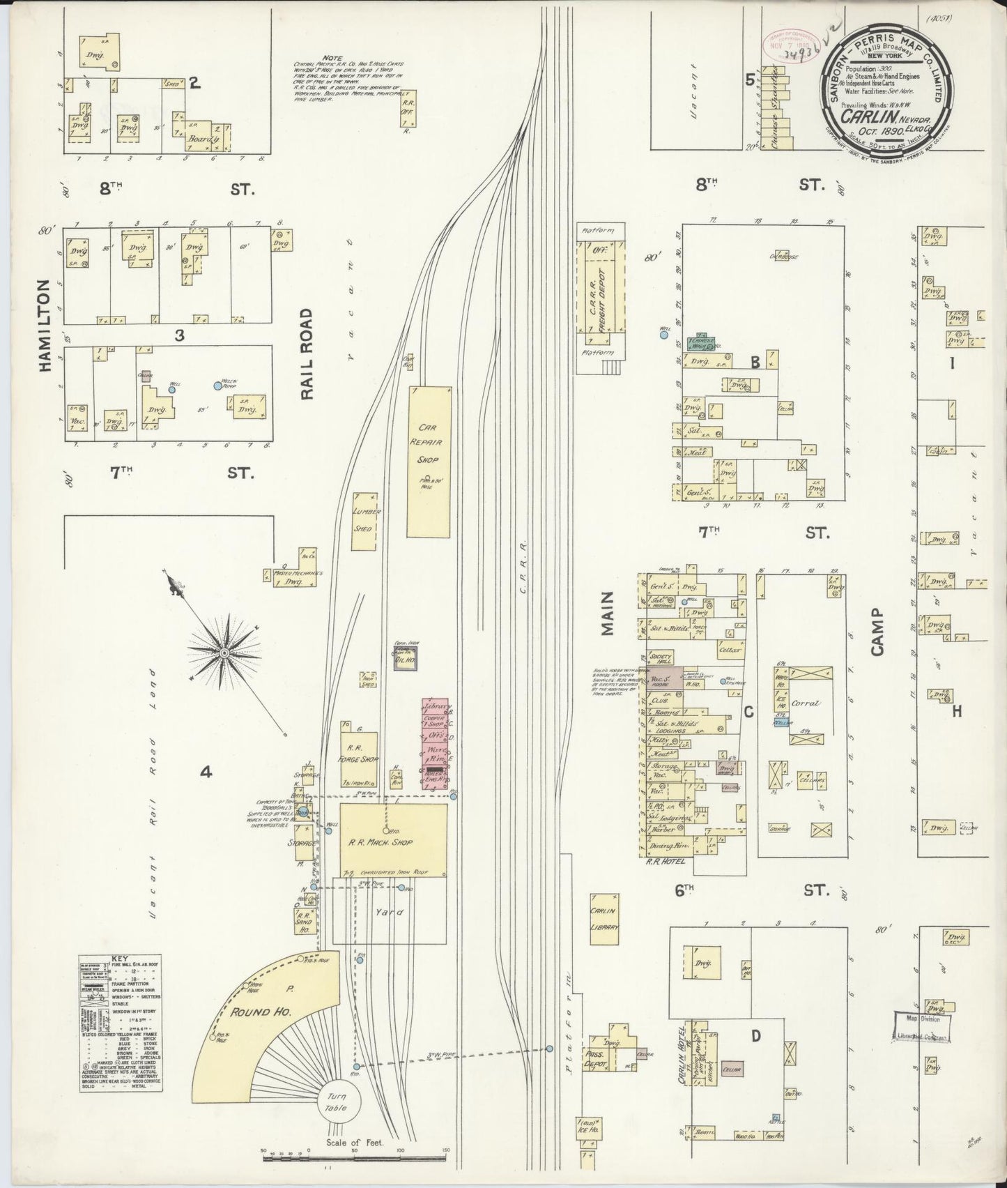 Sanborn Fire Insurance Map from Carlin, Elko County, Nevada (1890), Sheet #0001 - Historic Sanborn Fire Insurance Map Print, vintage old map wall art, antique decor, genealogy gift, Nevada Nevada map