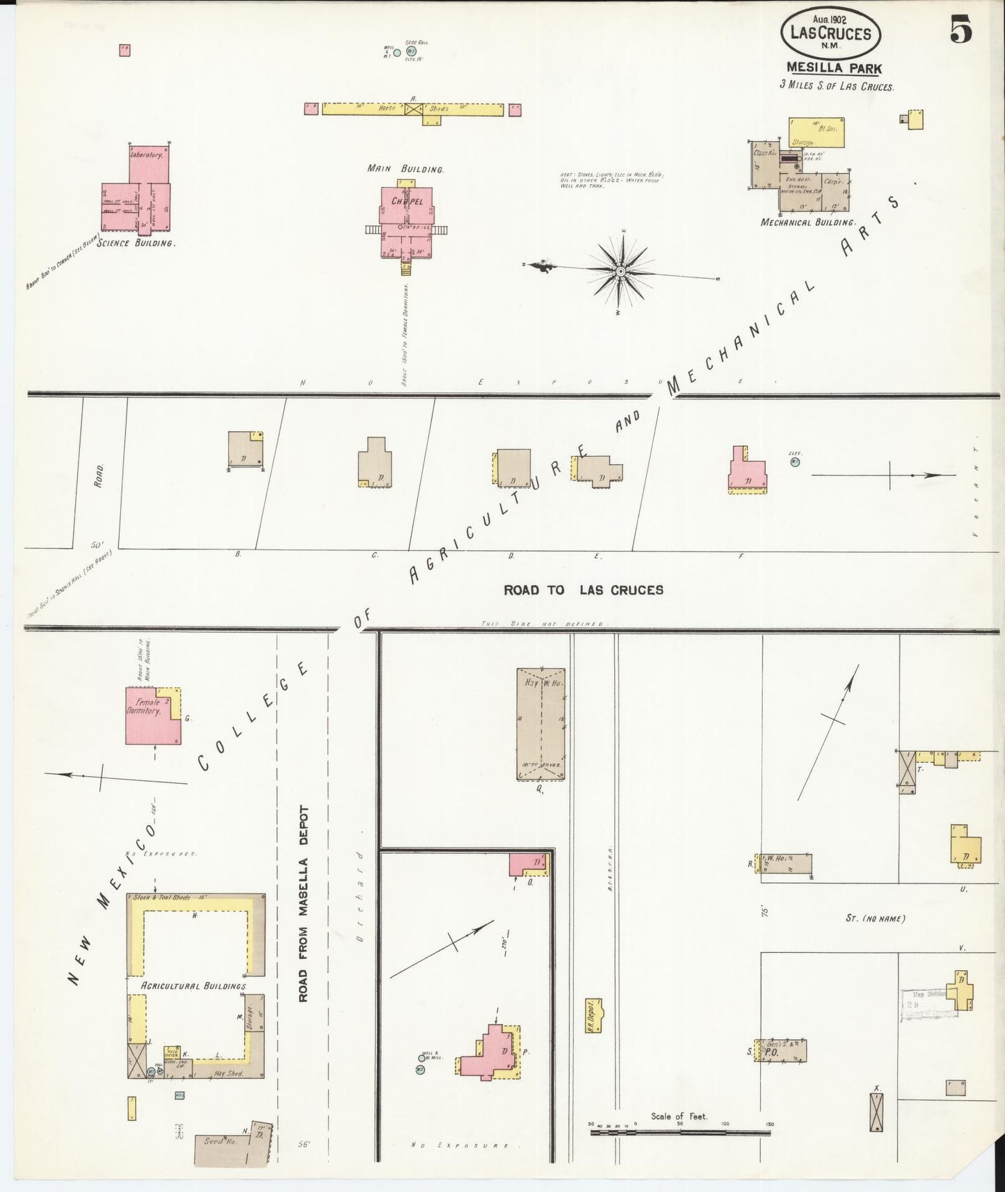 Sanborn Fire Insurance Map from Las Cruces, Dona Ana County, New Mexico (1902), Sheet #0005 - Historic Sanborn Fire Insurance Map Print, vintage old map wall art, antique decor, genealogy gift, New Mexico New Mexico map