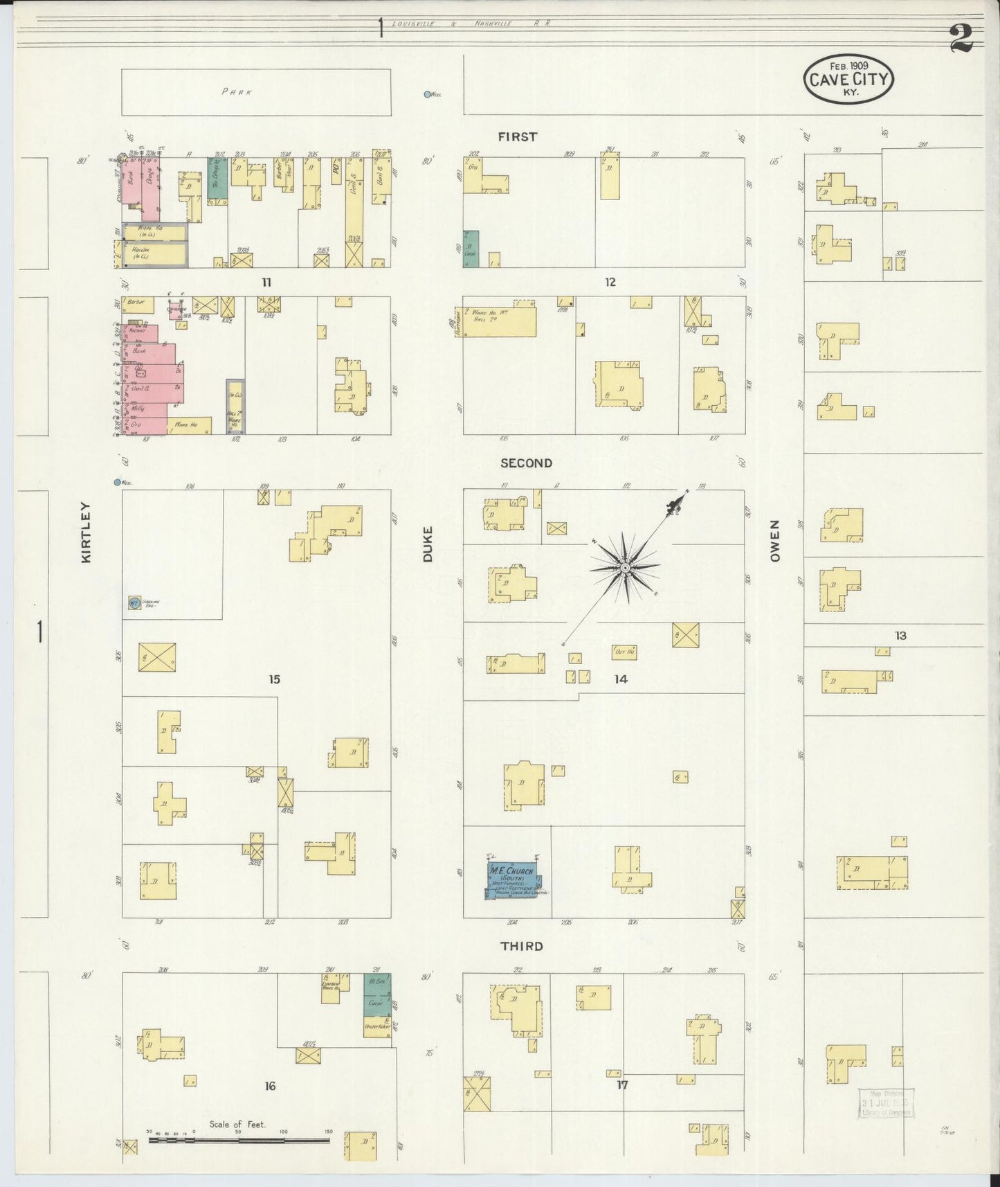 Sanborn Fire Insurance Map from Cave City, Barren County, Kentucky (1909), Sheet #0002 - Complete Map Set gallery image, historic Sanborn map, vintage wall art, Kentucky Kentucky