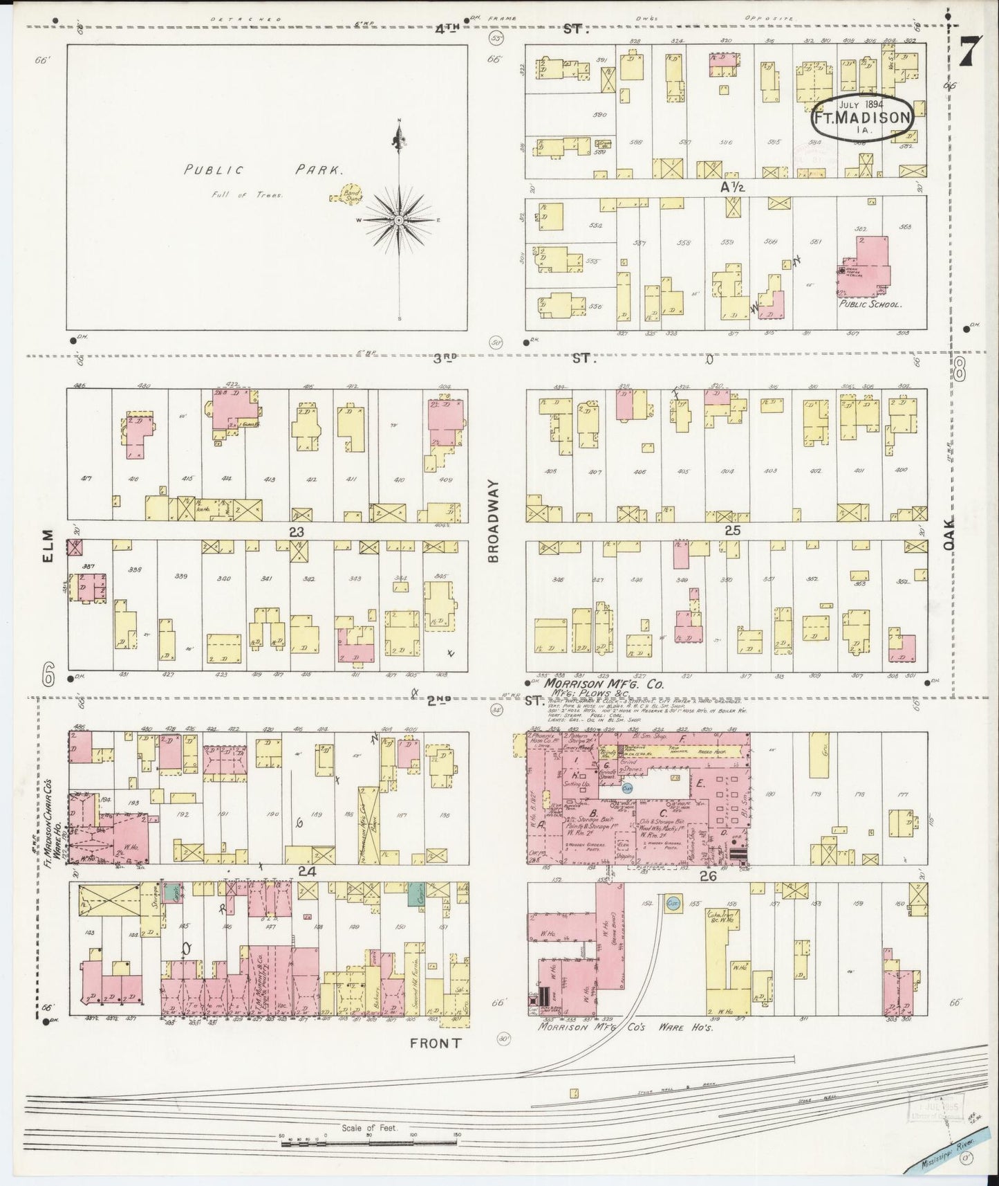 Sanborn Fire Insurance Map from Fort Madison, Lee County, Iowa (1894), Sheet #0007 - Historic Sanborn Fire Insurance Map Print, vintage old map wall art
