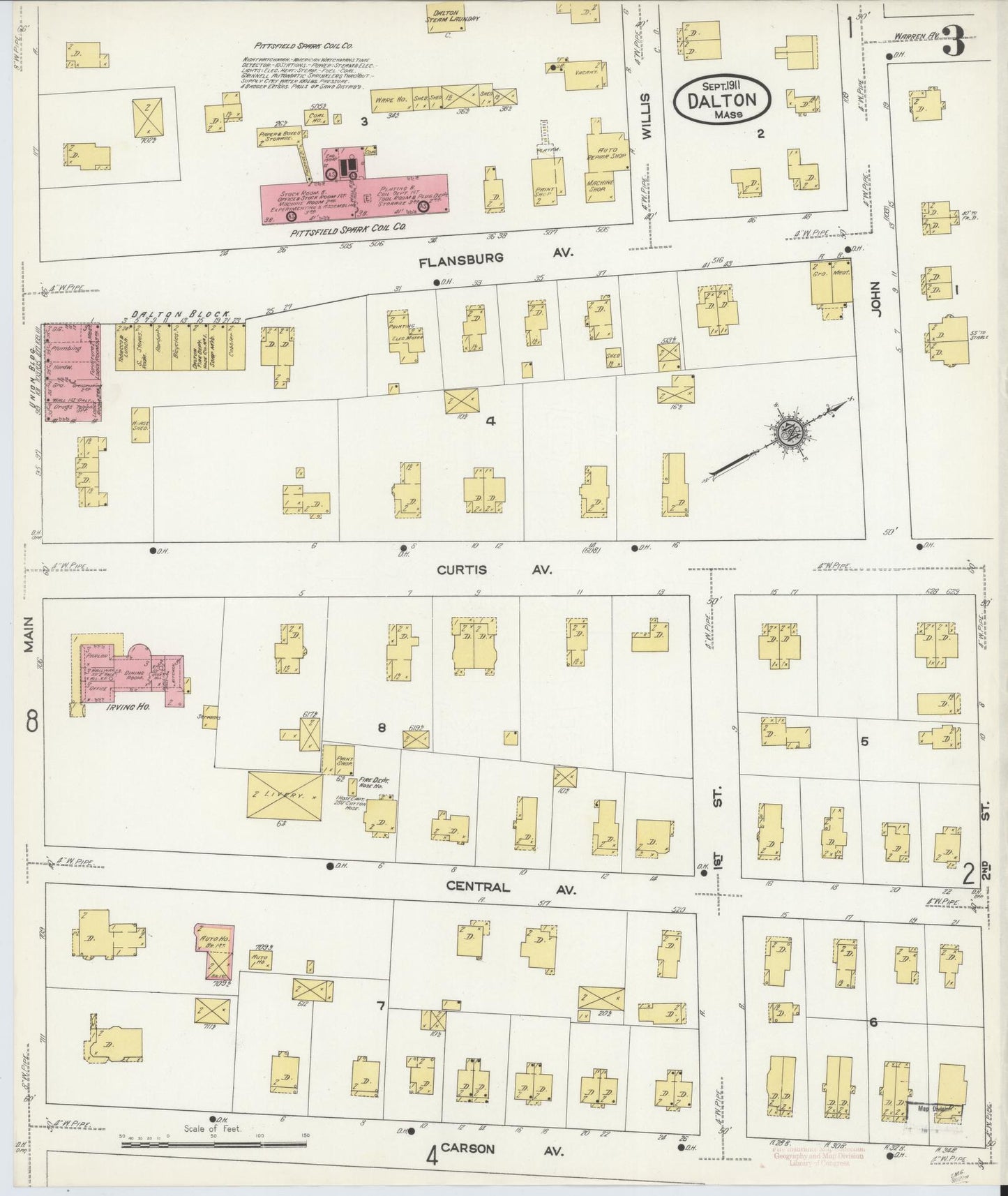 Sanborn Fire Insurance Map from Dalton, Berkshire County, Massachusetts (1911), Sheet #0003 - Historic Sanborn Fire Insurance Map Print, vintage old map wall art, antique decor, genealogy gift, Massachusetts Massachusetts map