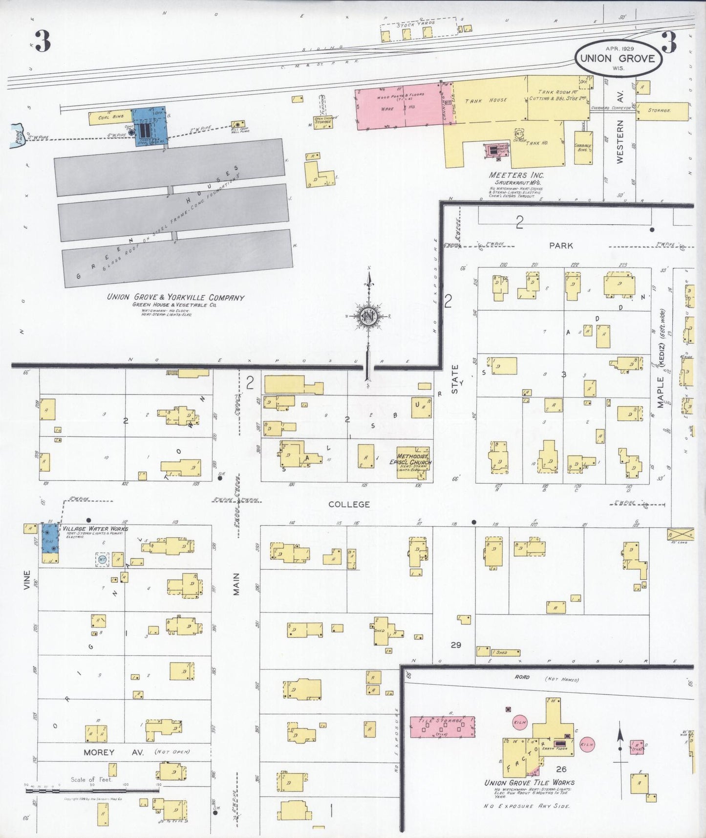 Sanborn Fire Insurance Map from Union Grove, Racine County, Wisconsin (1929), Sheet #0003 - Complete Map Set gallery image, historic Sanborn map, vintage wall art, Wisconsin Wisconsin