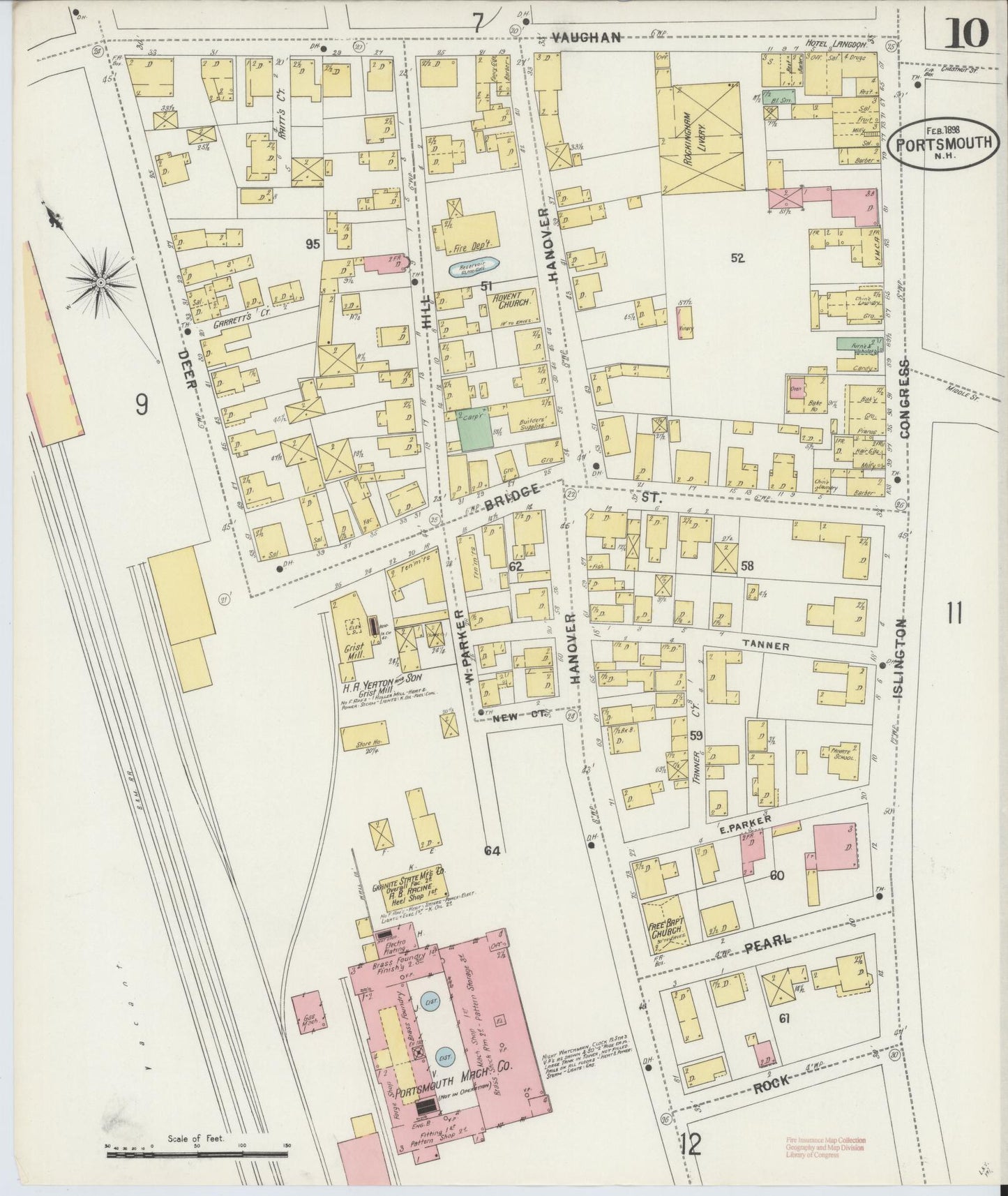 Sanborn Fire Insurance Map from Portsmouth, Rockingham County, New Hampshire (1898), Sheet #0010 - Historic Sanborn Fire Insurance Map Print, vintage old map wall art, antique decor, genealogy gift, New Hampshire New Hampshire map