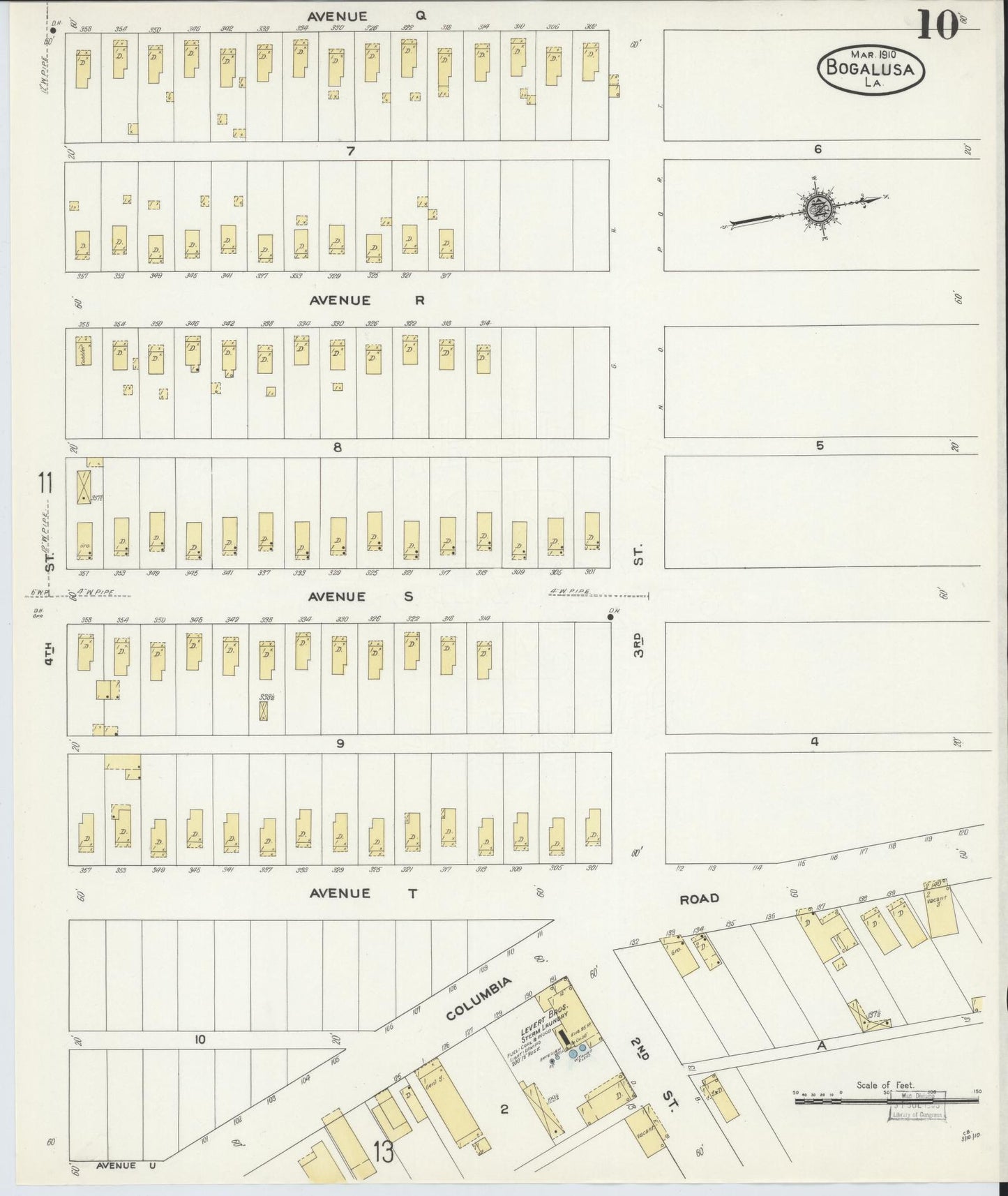 Sanborn Fire Insurance Map from Bogalusa, Washington Parish, Louisiana (1910), Sheet #0010 - Historic Sanborn Fire Insurance Map Print, vintage old map wall art, antique decor, genealogy gift, Louisiana Louisiana map