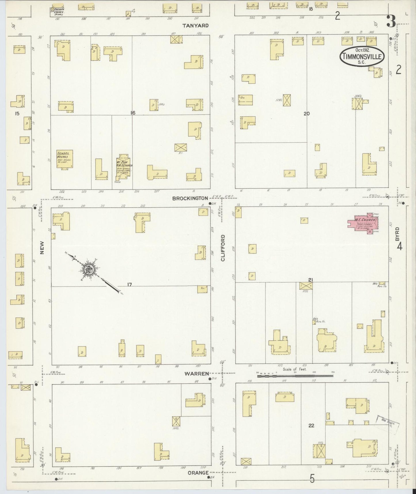 Sanborn Fire Insurance Map from Timmonsville, Florence County, South Carolina (1912), Sheet #0003 - Historic Sanborn Fire Insurance Map Print, vintage old map wall art, antique decor, genealogy gift, South Carolina South Carolina map