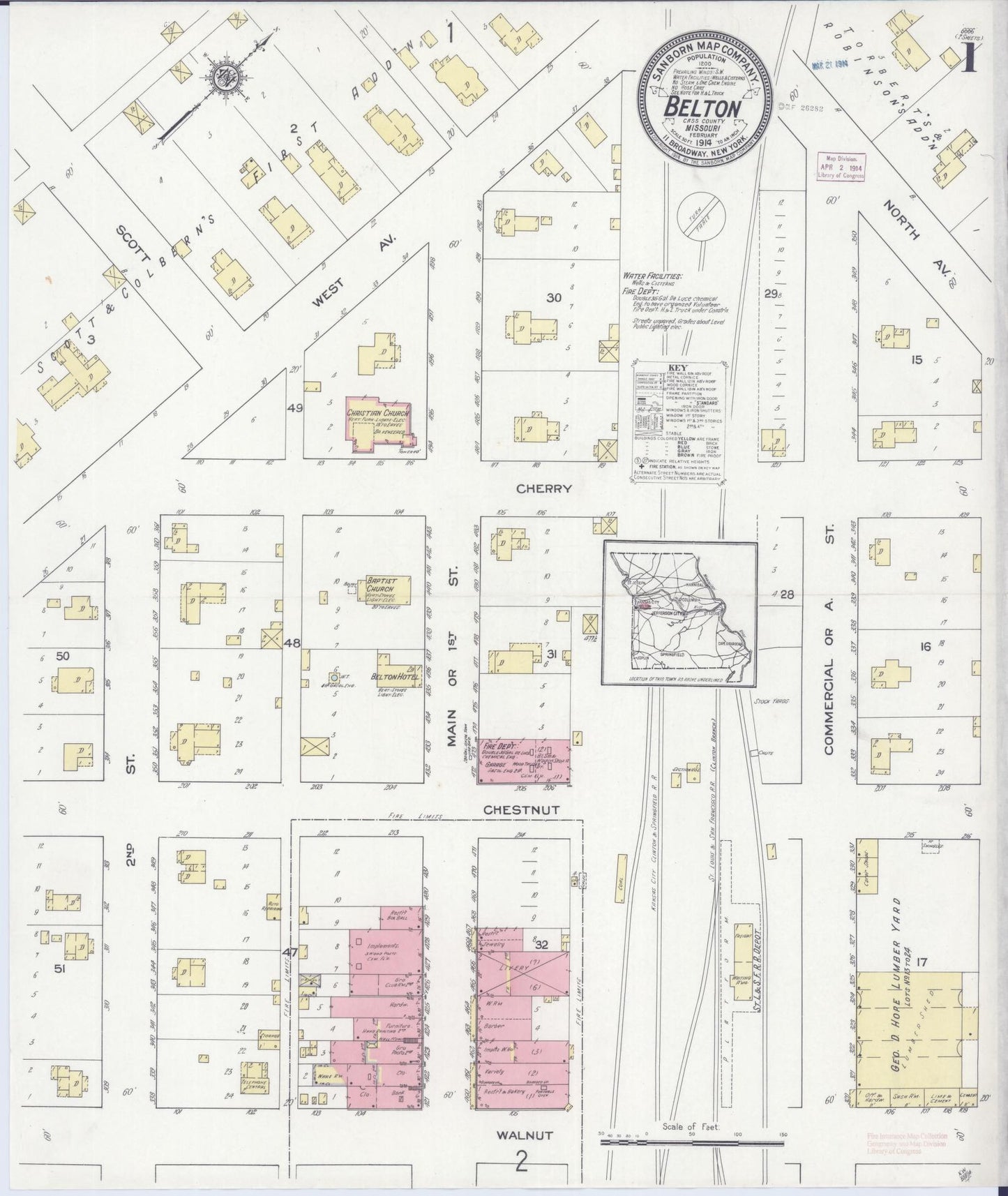 Sanborn Fire Insurance Map from Belton, Cass County, Missouri. (1914) – Historic Sanborn Fire Insurance Map Print