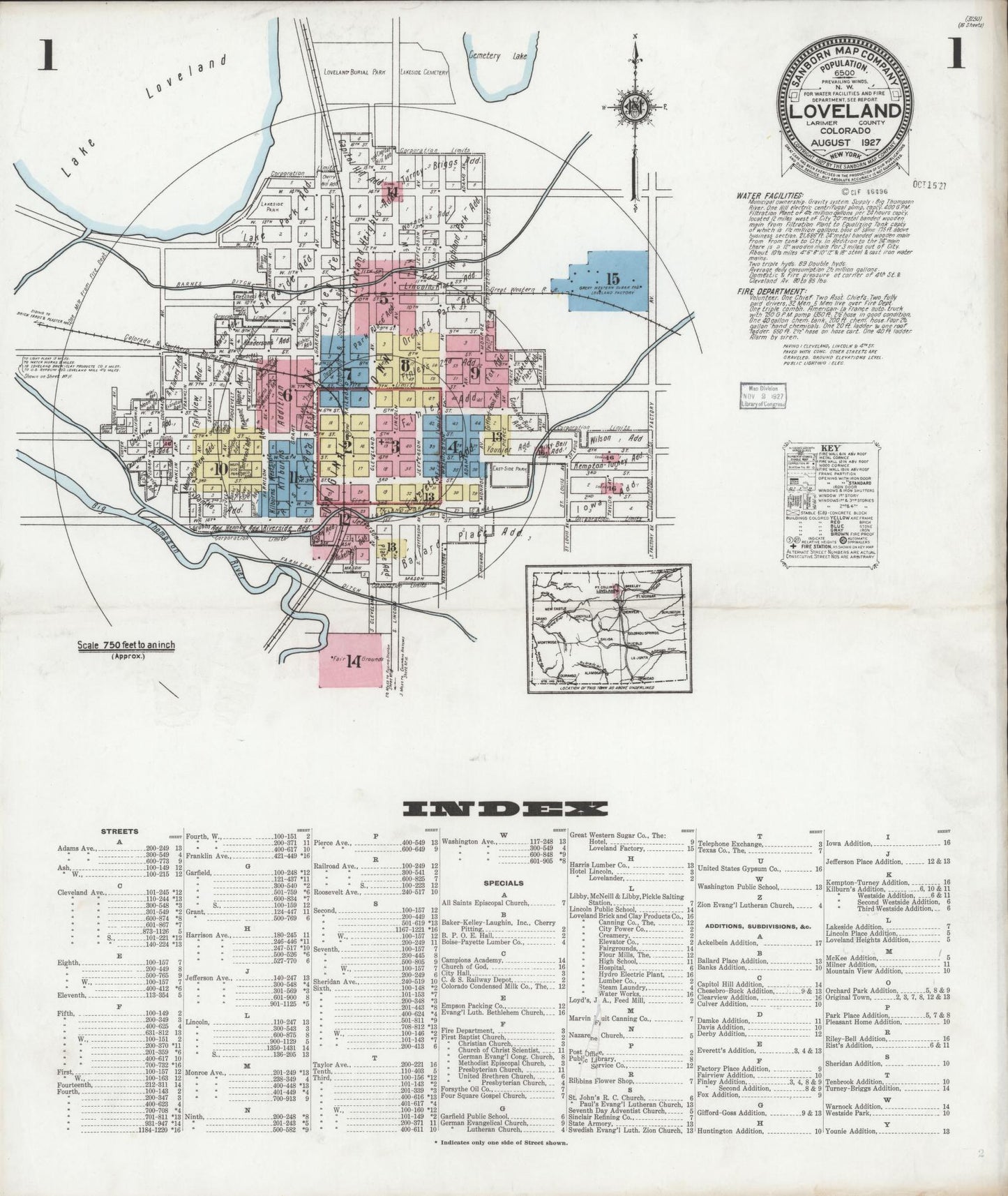 Sanborn Fire Insurance Map from Loveland, Larimer County, Colorado (1927), Sheet #0001 - Historic Sanborn Fire Insurance Map Print, vintage old map wall art, antique decor, genealogy gift, Colorado Colorado map