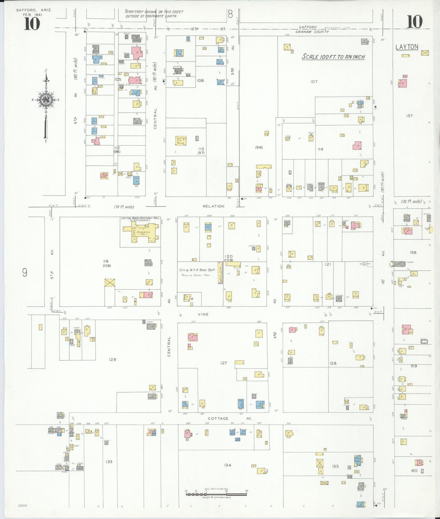 Sanborn Fire Insurance Map from Safford, Graham County, Arizona (1941), Sheet #0010 - Historic Sanborn Fire Insurance Map Print, vintage old map wall art, antique decor, genealogy gift, Arizona Arizona map