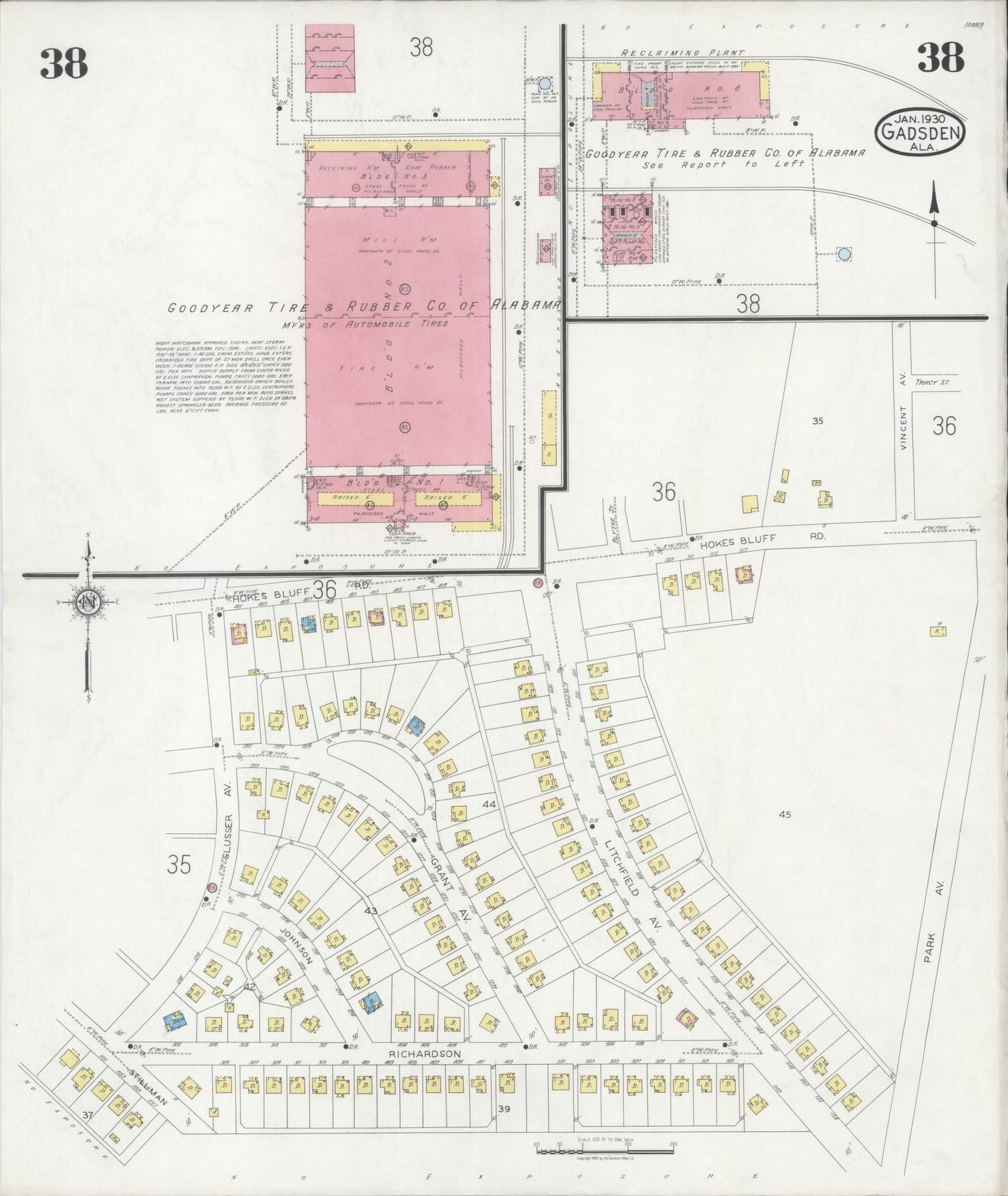 Sanborn Fire Insurance Map from Gadsden, Etowah County, Alabama (1930), Sheet #0038 - Complete Map Set gallery image, historic Sanborn map, vintage wall art, Alabama Alabama