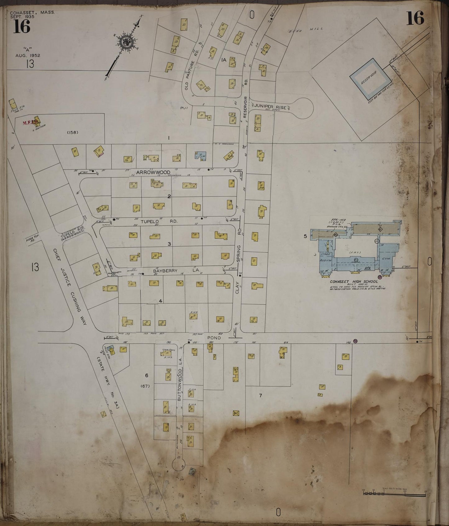Sanborn Fire Insurance Map from Cohasset, Norfolk County, Massachusetts (1963), Sheet #0016 - Historic Sanborn Fire Insurance Map Print, vintage old map wall art, antique decor, genealogy gift, Massachusetts Massachusetts map