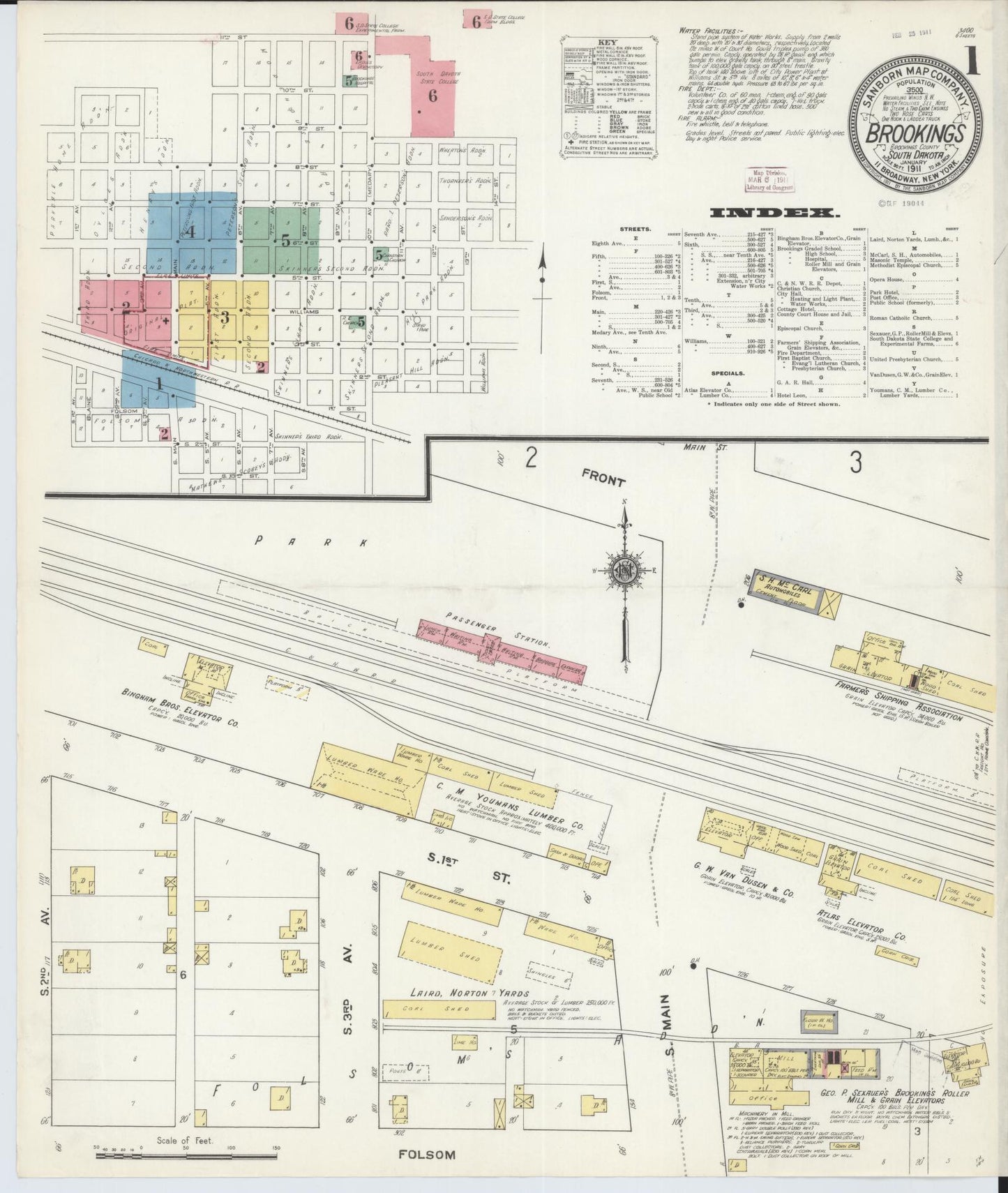 Sanborn Fire Insurance Map from Brookings, Brookings County, South Dakota (1911), Sheet #0001 - Historic Sanborn Fire Insurance Map Print, vintage old map wall art, antique decor, genealogy gift, South Dakota South Dakota map