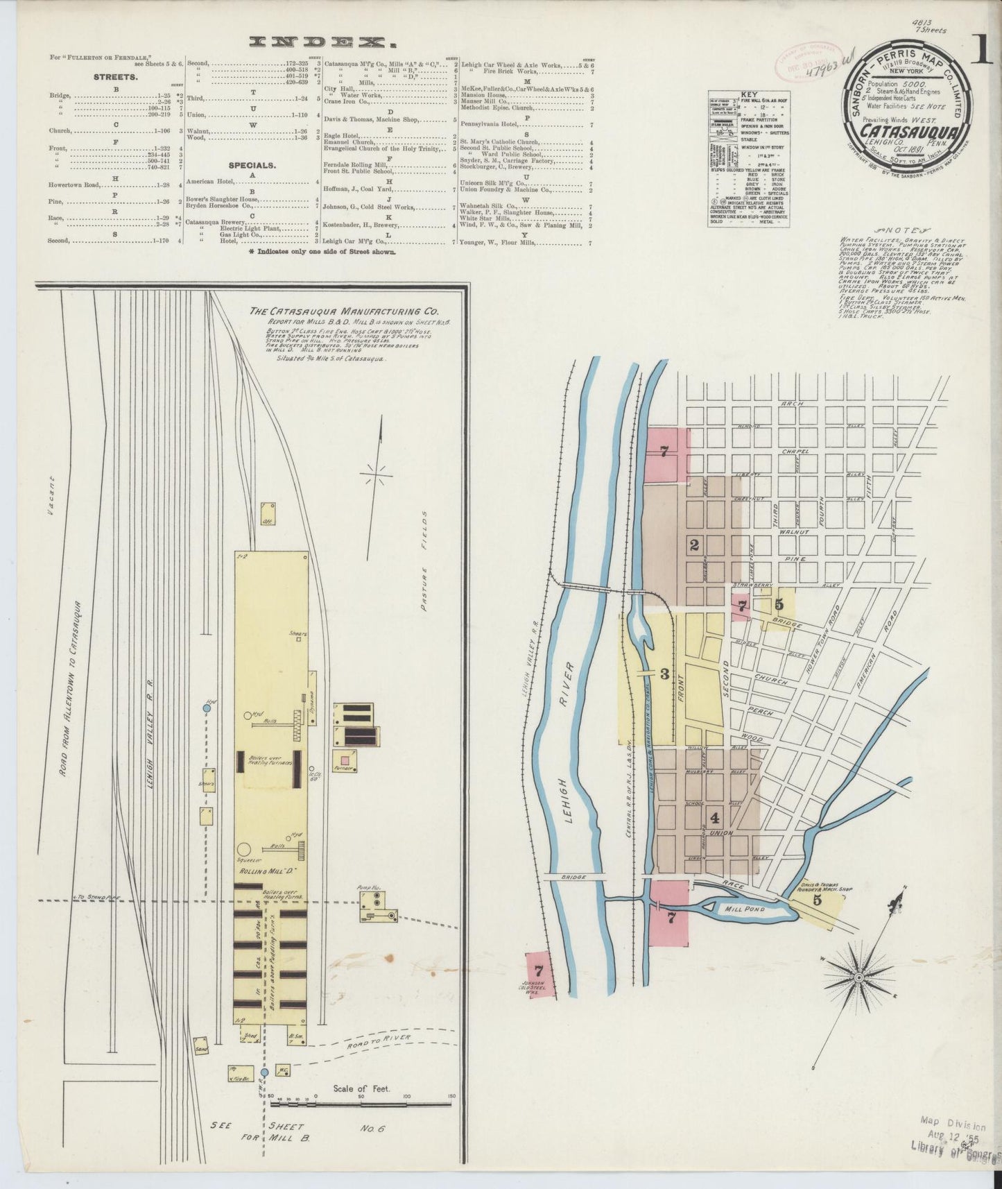 Sanborn Fire Insurance Map from Catasauqua, Lehigh County, Pennsylvania (1891), Sheet #0001 - Historic Sanborn Fire Insurance Map Print, vintage old map wall art, antique decor, genealogy gift, Pennsylvania Pennsylvania map
