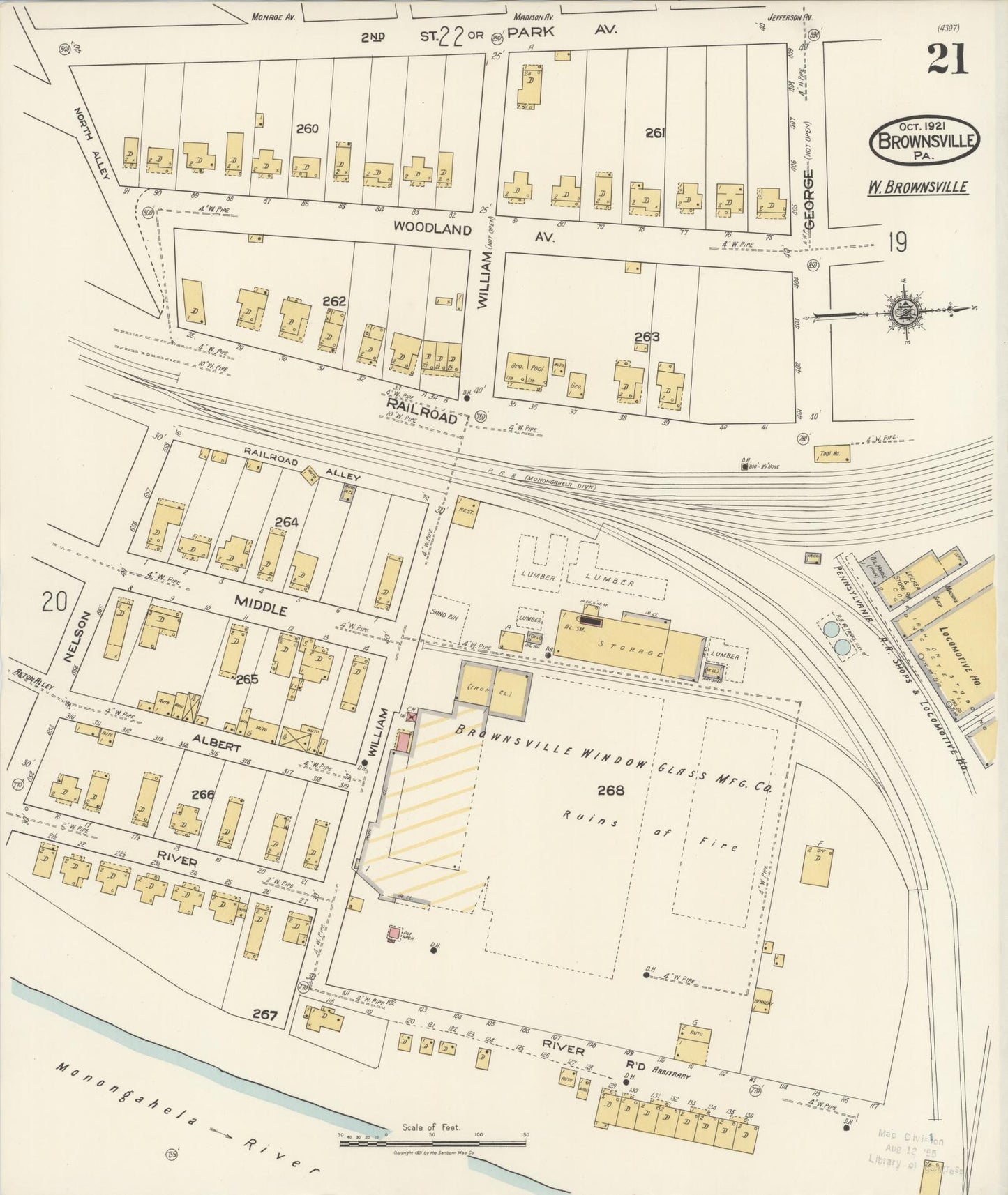 Sanborn Fire Insurance Map from Brownsville, Fayette County, Pennsylvania (1921), Sheet #0021 - Historic Sanborn Fire Insurance Map Print, vintage old map wall art, antique decor, genealogy gift, Pennsylvania Pennsylvania map