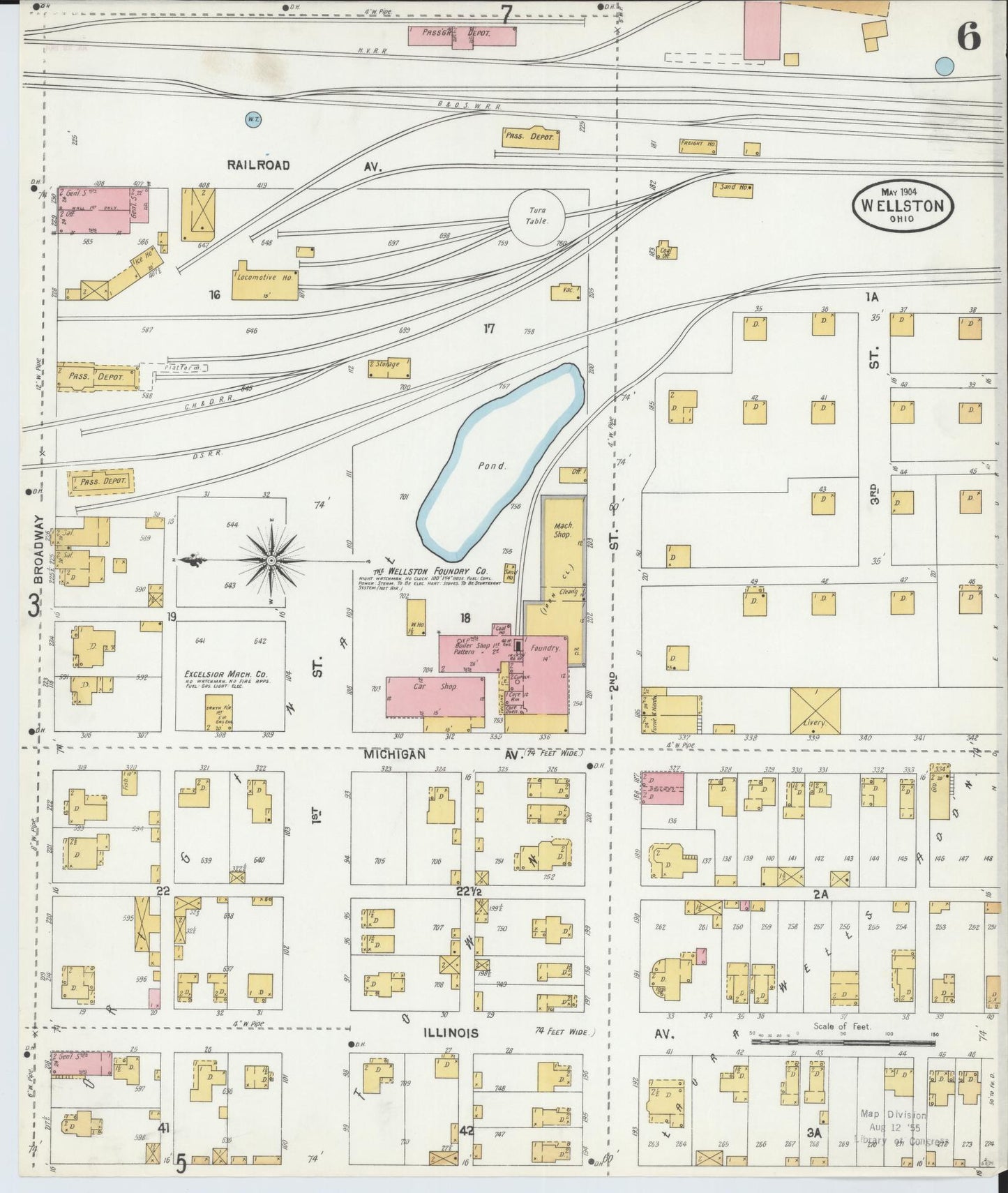 Sanborn Fire Insurance Map from Wellston, Jackson County, Ohio (1904), Sheet #0006 - Historic Sanborn Fire Insurance Map Print, vintage old map wall art, antique decor, genealogy gift, Ohio Ohio map