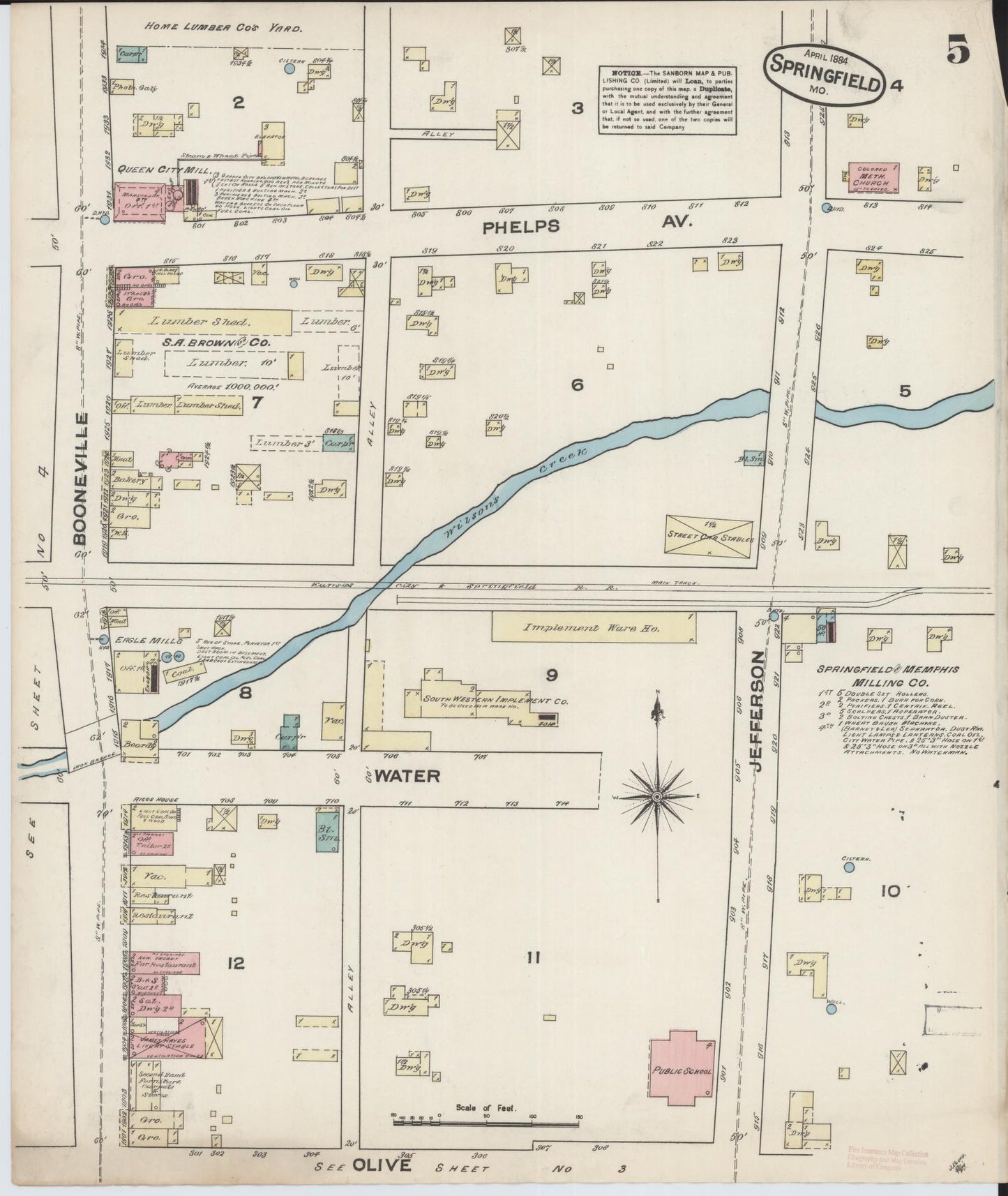Sanborn Fire Insurance Map from Springfield, Greene County, Missouri (1884), Sheet #0005 - Historic Sanborn Fire Insurance Map Print, vintage old map wall art, antique decor, genealogy gift, Missouri Missouri map