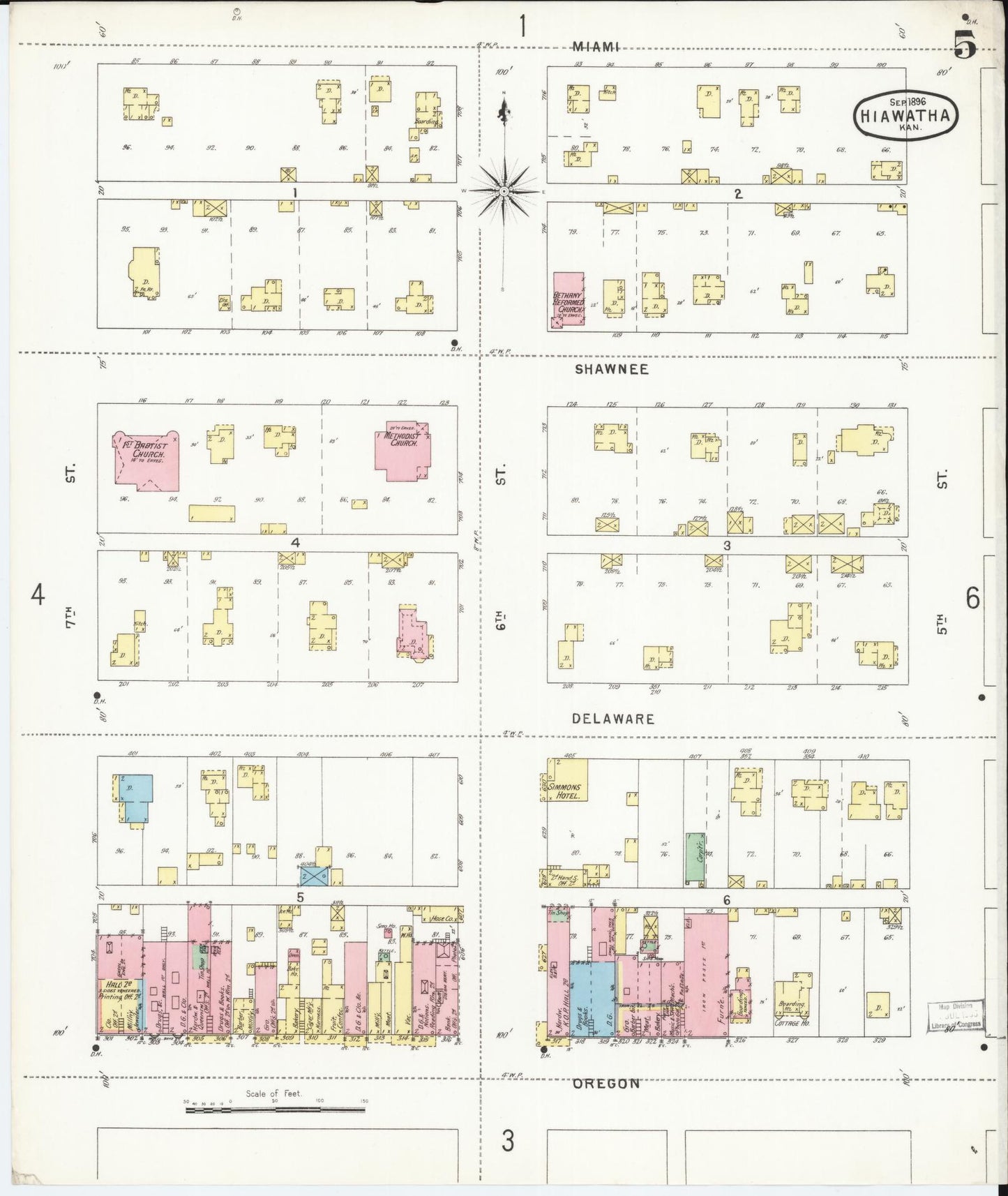 Sanborn Fire Insurance Map from Hiawatha, Brown County, Kansas (1896), Sheet #0005 - Historic Sanborn Fire Insurance Map Print, vintage old map wall art, antique decor, genealogy gift, Kansas Kansas map
