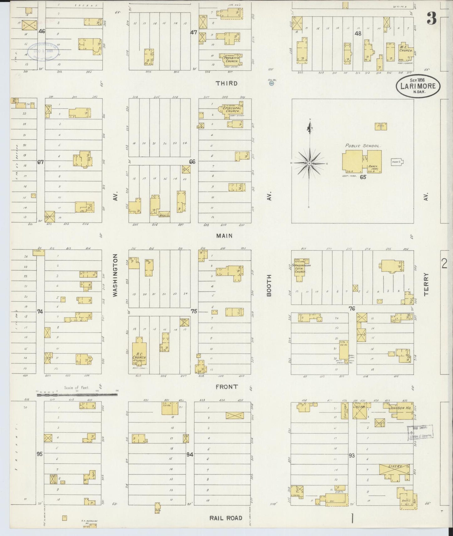 Sanborn Fire Insurance Map from Larimore, Grand Forks County, North Dakota (1898), Sheet #0003 - Complete Map Set gallery image, historic Sanborn map, vintage wall art, North Dakota North Dakota