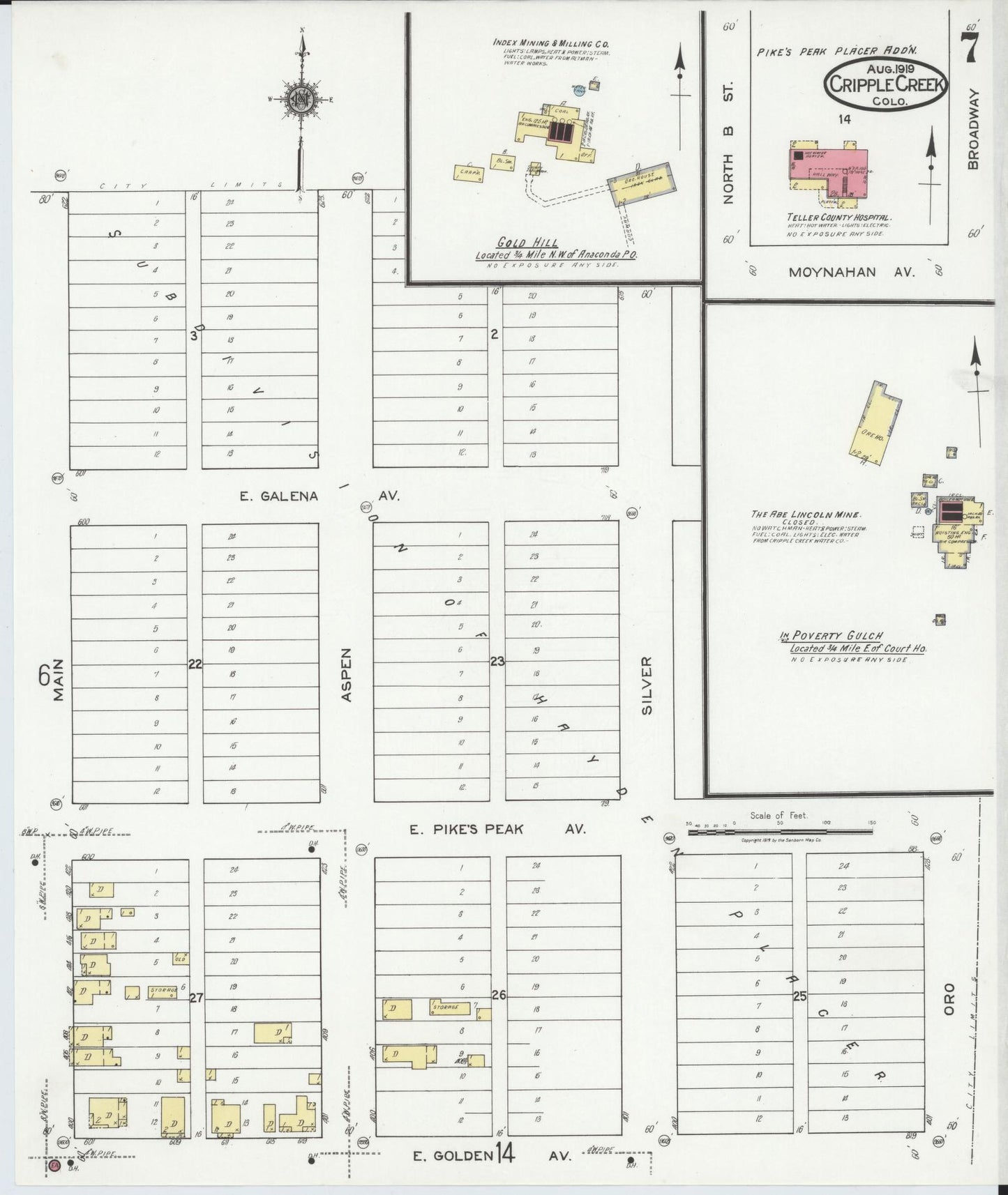 Sanborn Fire Insurance Map from Cripple Creek, Teller County, Colorado (1919), Sheet #0007 - Historic Sanborn Fire Insurance Map Print, vintage old map wall art, antique decor, genealogy gift, Colorado Colorado map
