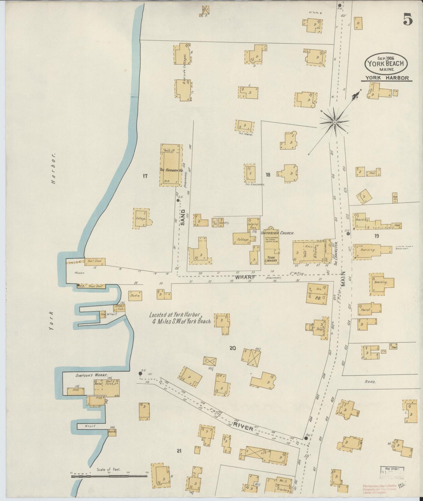 Sanborn Fire Insurance Map from York Beach, York County, Maine (1906), Sheet #0005 - Complete Map Set gallery image, historic Sanborn map, vintage wall art, Maine Maine