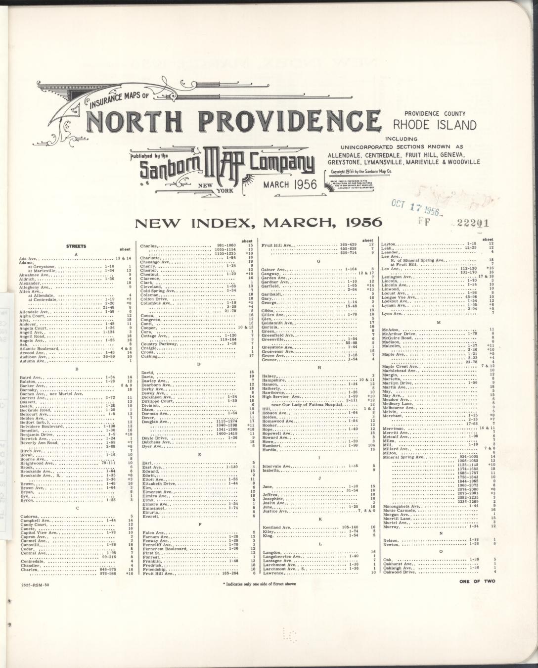Sanborn Fire Insurance Map from North Providence, Providence County, Rhode Island. (1956) – Historic Sanborn Fire Insurance Map Print