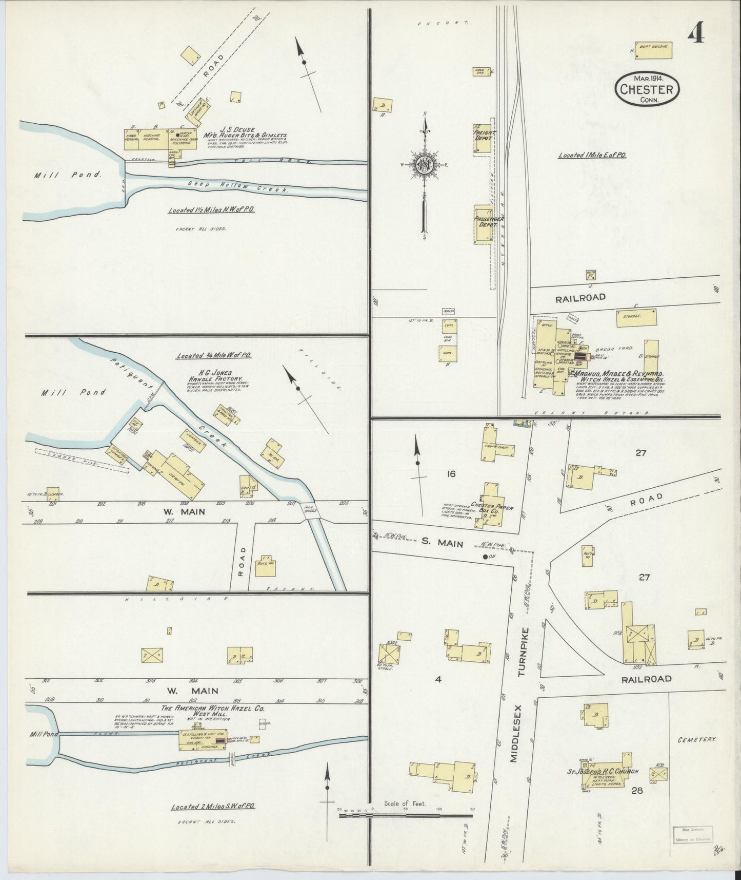 Sanborn Fire Insurance Map from Chester, Middlesex County, Connecticut (1914), Sheet #0004 - Historic Sanborn Fire Insurance Map Print, vintage old map wall art, antique decor, genealogy gift, Connecticut Connecticut map