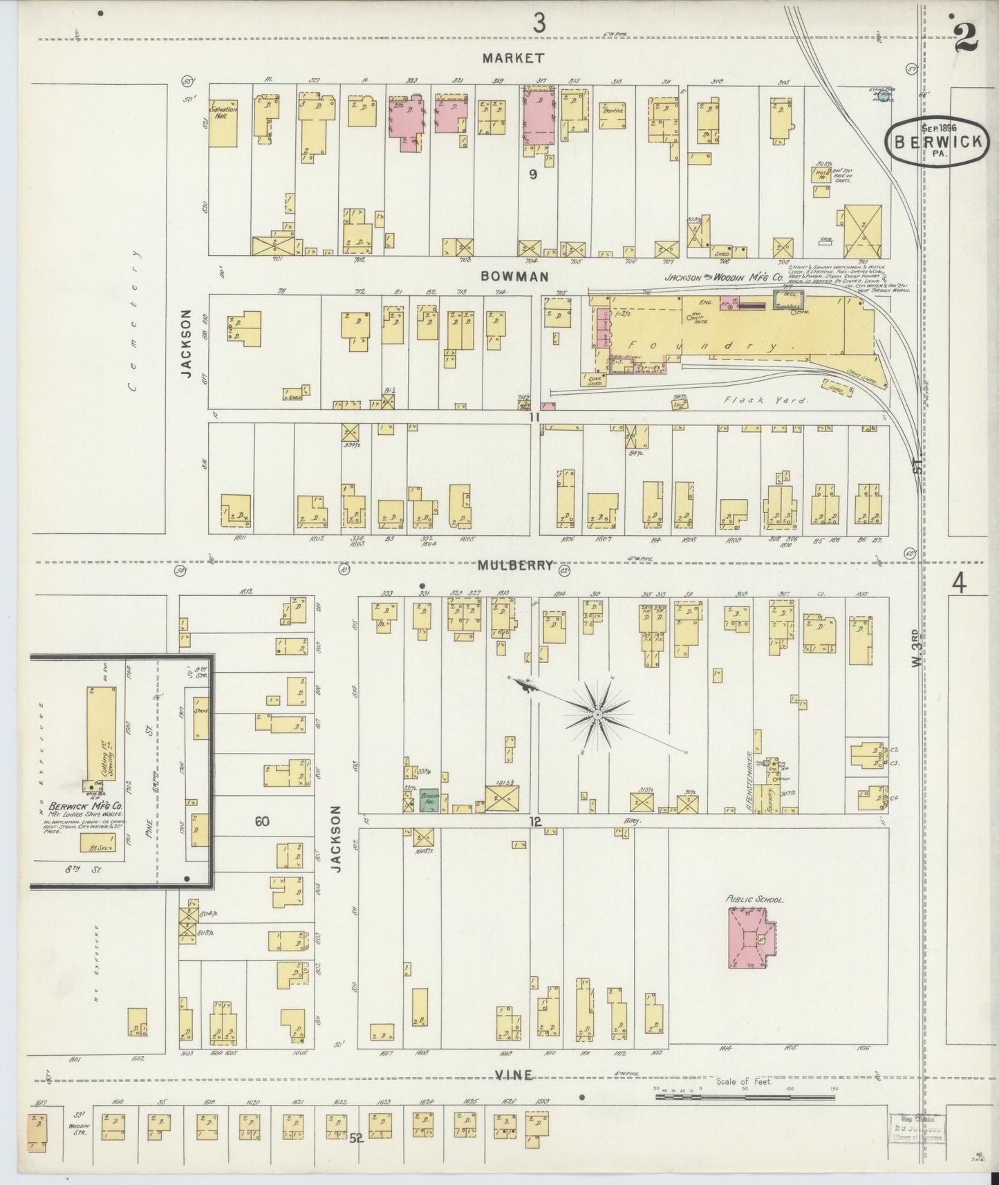 Sanborn Fire Insurance Map from Berwick, Columbia County, Pennsylvania (1896), Sheet #0002 - Historic Sanborn Fire Insurance Map Print, vintage old map wall art, antique decor, genealogy gift, Pennsylvania Pennsylvania map