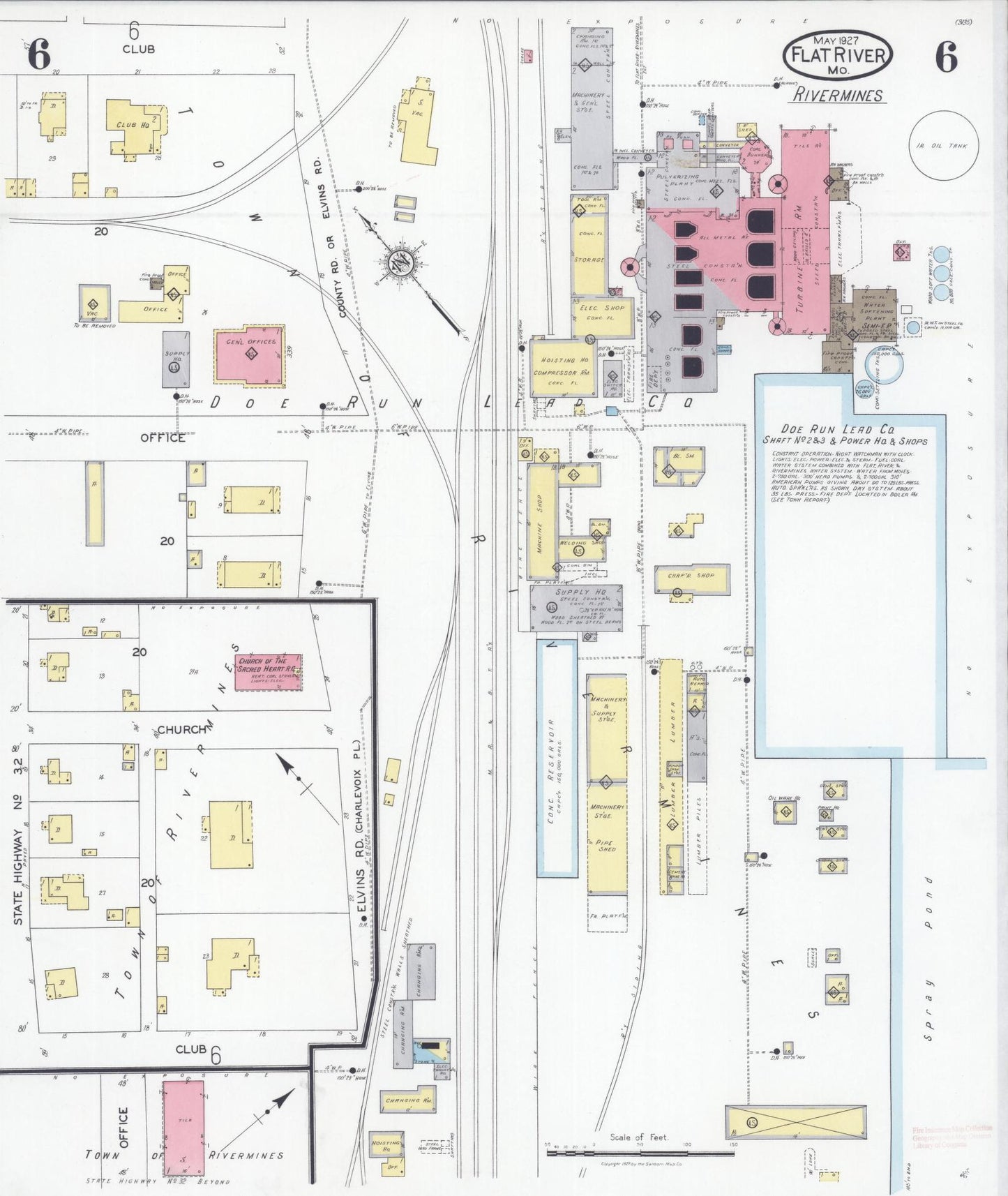 Sanborn Fire Insurance Map from Flat River, Saint Francois County, Missouri (1927), Sheet #0006 - Historic Sanborn Fire Insurance Map Print, vintage old map wall art, antique decor, genealogy gift, Missouri Missouri map