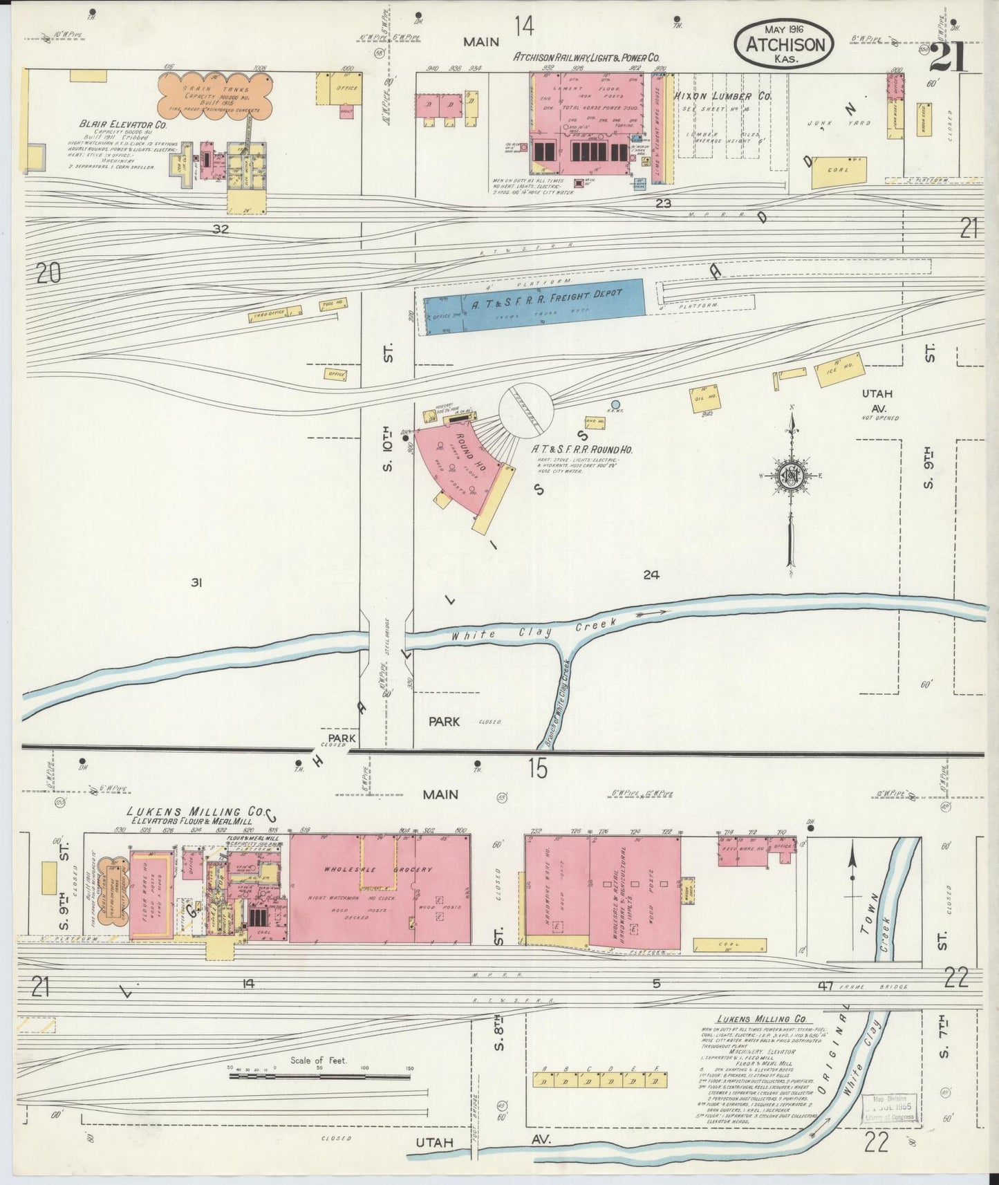 Sanborn Fire Insurance Map from Atchison, Atchison County, Kansas (1916), Sheet #0021 - Historic Sanborn Fire Insurance Map Print, vintage old map wall art, antique decor, genealogy gift, Kansas Kansas map