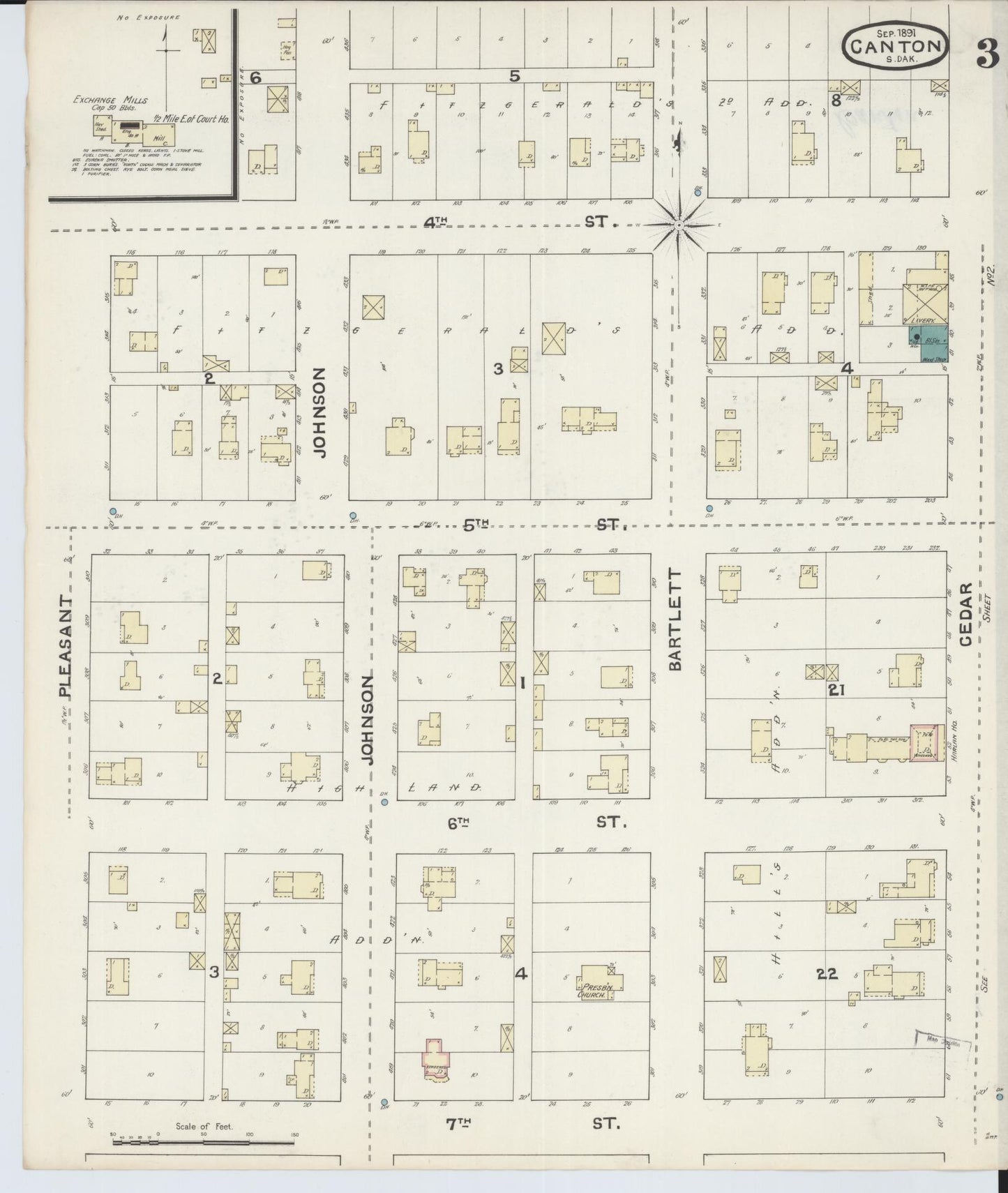 Sanborn Fire Insurance Map from Canton, Lincoln County, South Dakota (1891), Sheet #0003 - Historic Sanborn Fire Insurance Map Print, vintage old map wall art, antique decor, genealogy gift, South Dakota South Dakota map