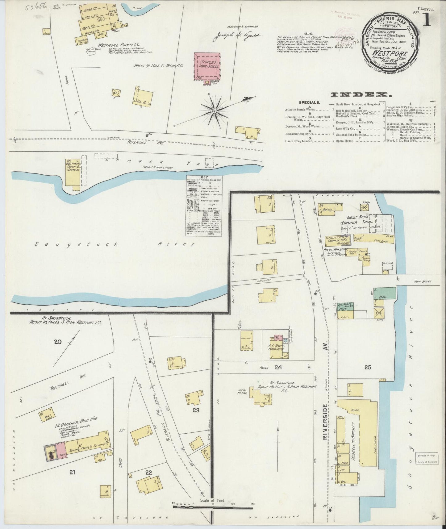 Sanborn Fire Insurance Map from Westport, Fairfield County, Connecticut. (1896) – Historic Sanborn Fire Insurance Map Print