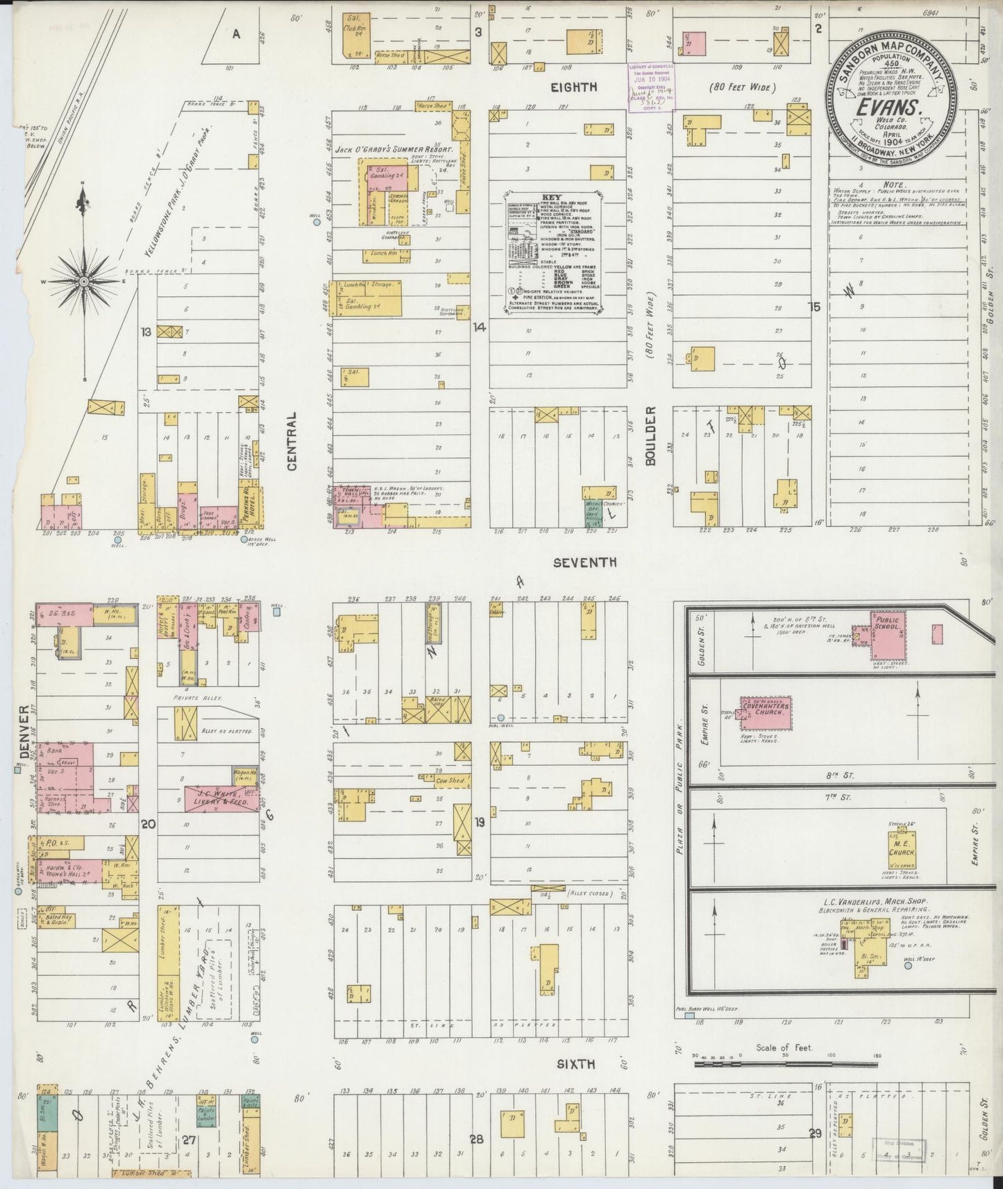 Sanborn Fire Insurance Map from Evans, Weld County, Colorado (1904), Sheet #0001 - Historic Sanborn Fire Insurance Map Print, vintage old map wall art, antique decor, genealogy gift, Colorado Colorado map