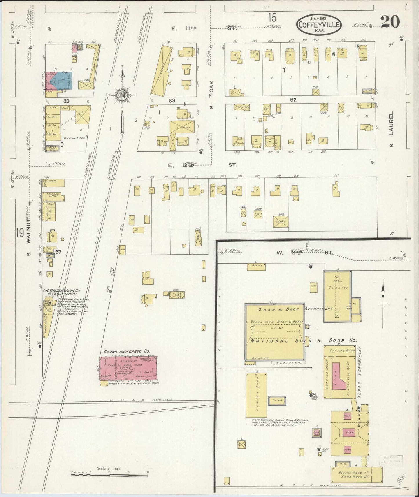 Sanborn Fire Insurance Map from Coffeyville, Montgomery County, Kansas (1913), Sheet #0020 - Historic Sanborn Fire Insurance Map Print, vintage old map wall art, antique decor, genealogy gift, Kansas Kansas map