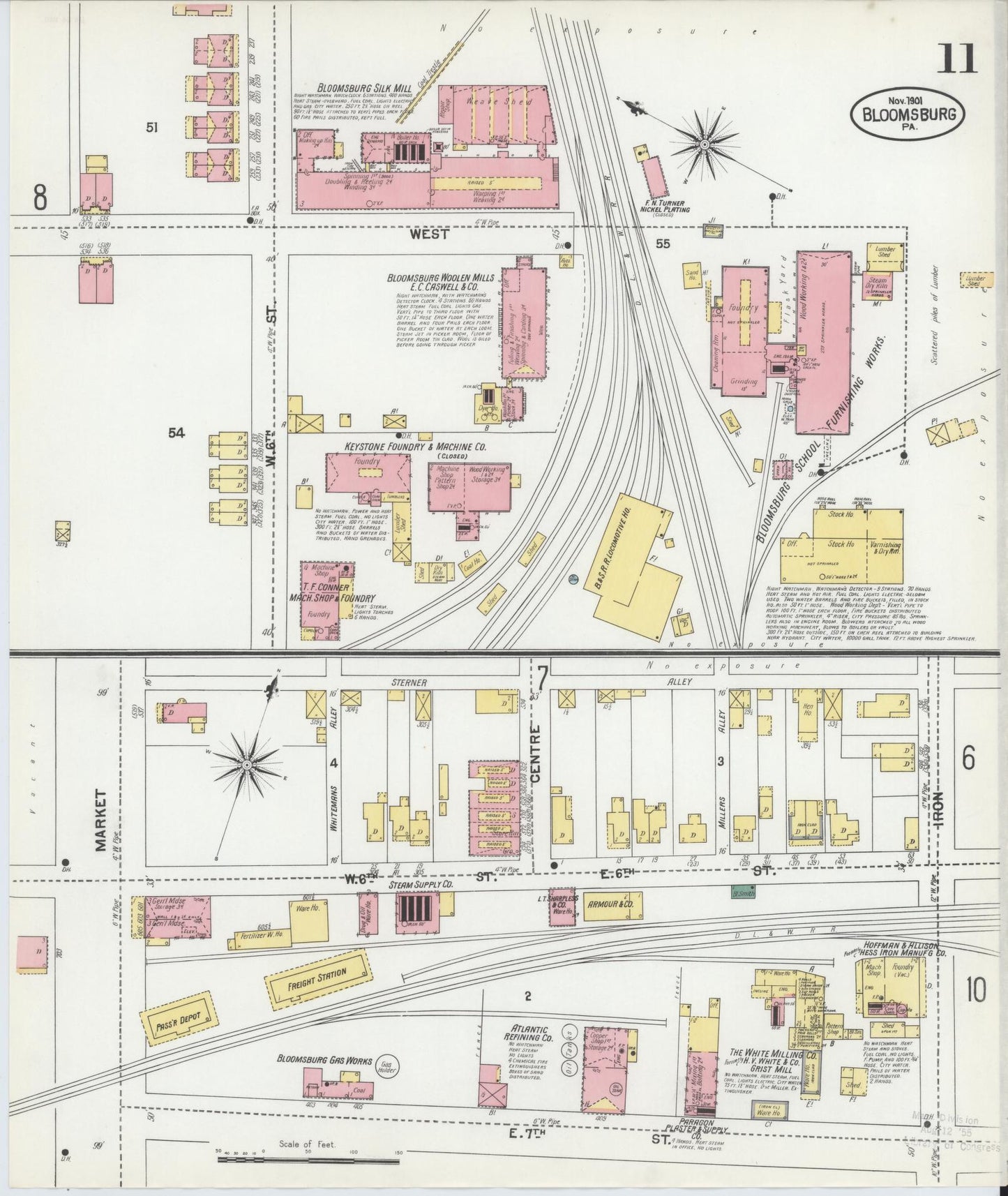 Sanborn Fire Insurance Map from Bloomsburg, Columbia County, Pennsylvania (1901), Sheet #0011 - Historic Sanborn Fire Insurance Map Print, vintage old map wall art, antique decor, genealogy gift, Pennsylvania Pennsylvania map