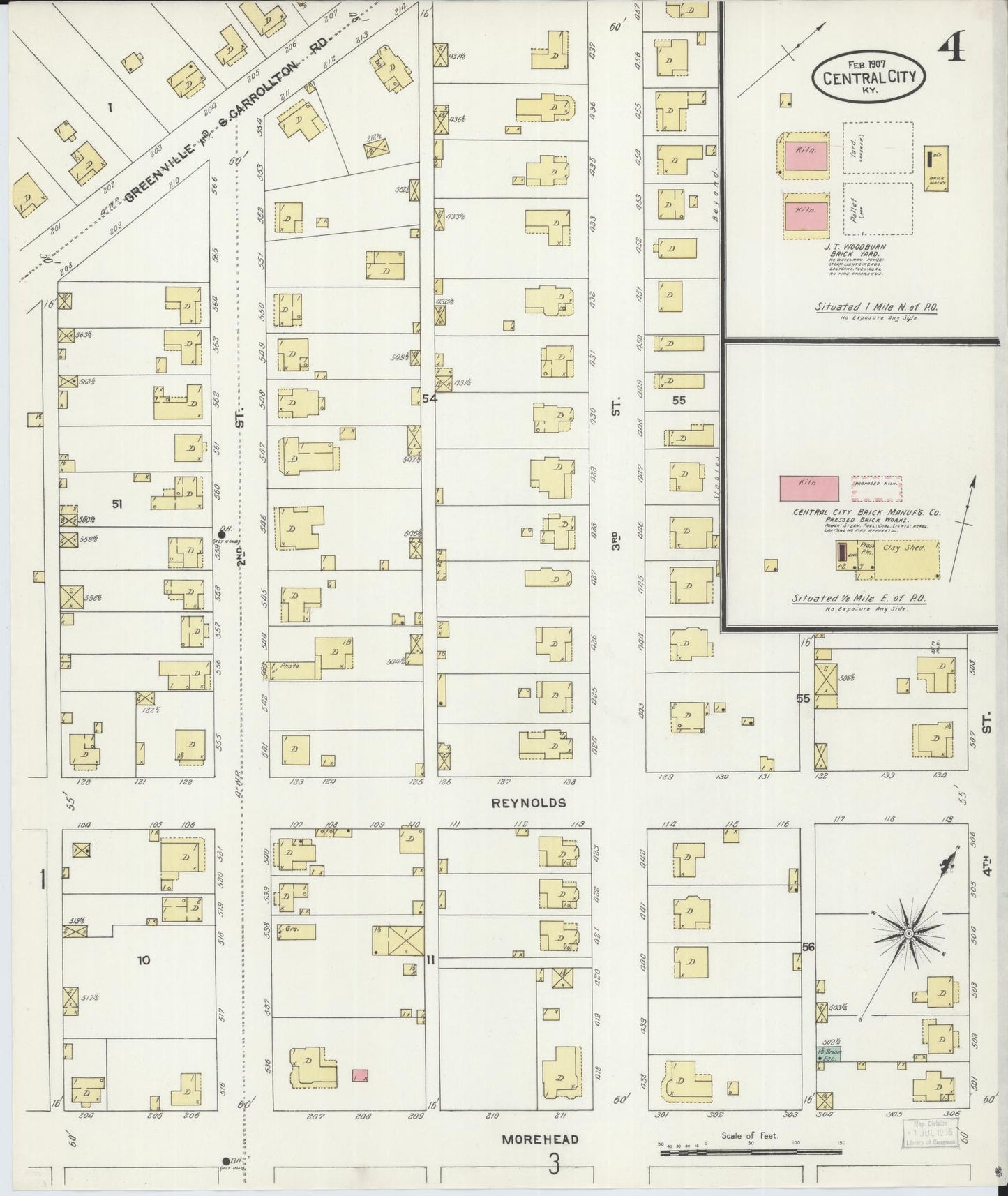 Sanborn Fire Insurance Map from Central City, Mublenberg County, Kentucky (1907), Sheet #0004 - Complete Map Set gallery image, historic Sanborn map, vintage wall art, Kentucky Kentucky