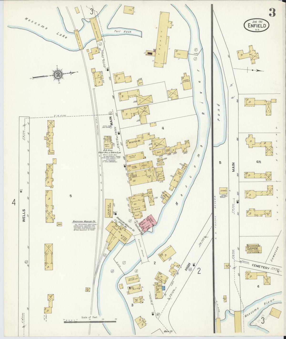 Sanborn Fire Insurance Map from Enfield, Grafton County, New Hampshire (1912), Sheet #0003 - Historic Sanborn Fire Insurance Map Print, vintage old map wall art, antique decor, genealogy gift, New Hampshire New Hampshire map