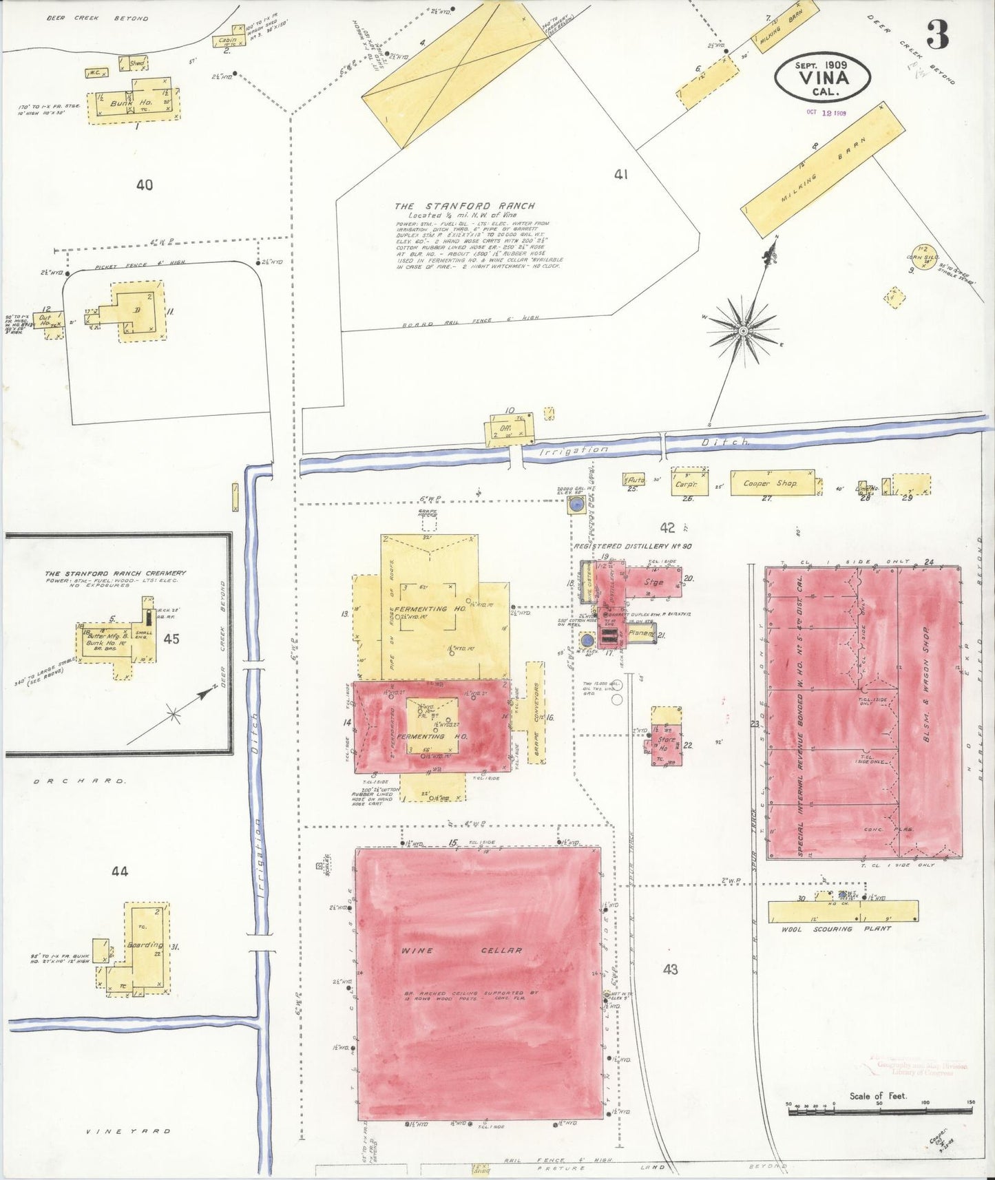 Sanborn Fire Insurance Map from Vina, Tehama County, California (1909), Sheet #0003 - Complete Map Set gallery image, historic Sanborn map, vintage wall art, California California